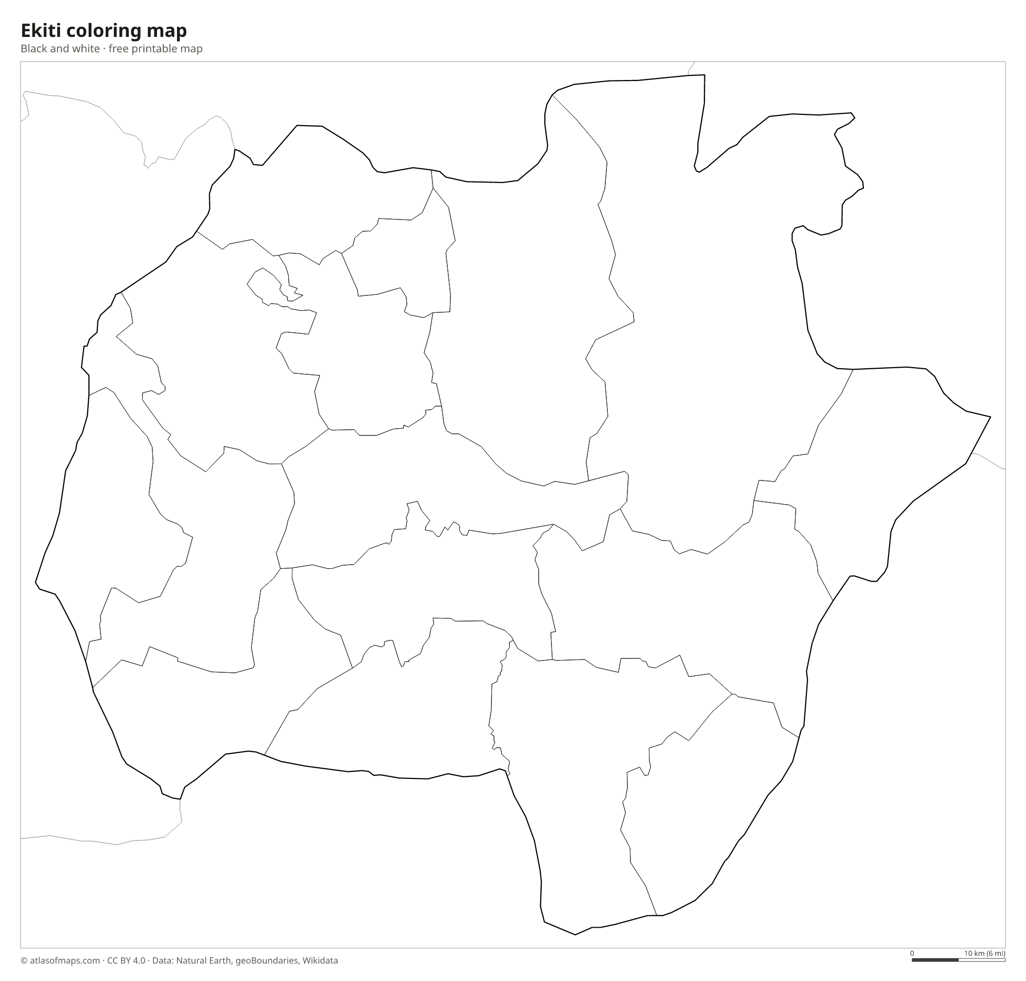 Black-and-white coloring map of Ekiti