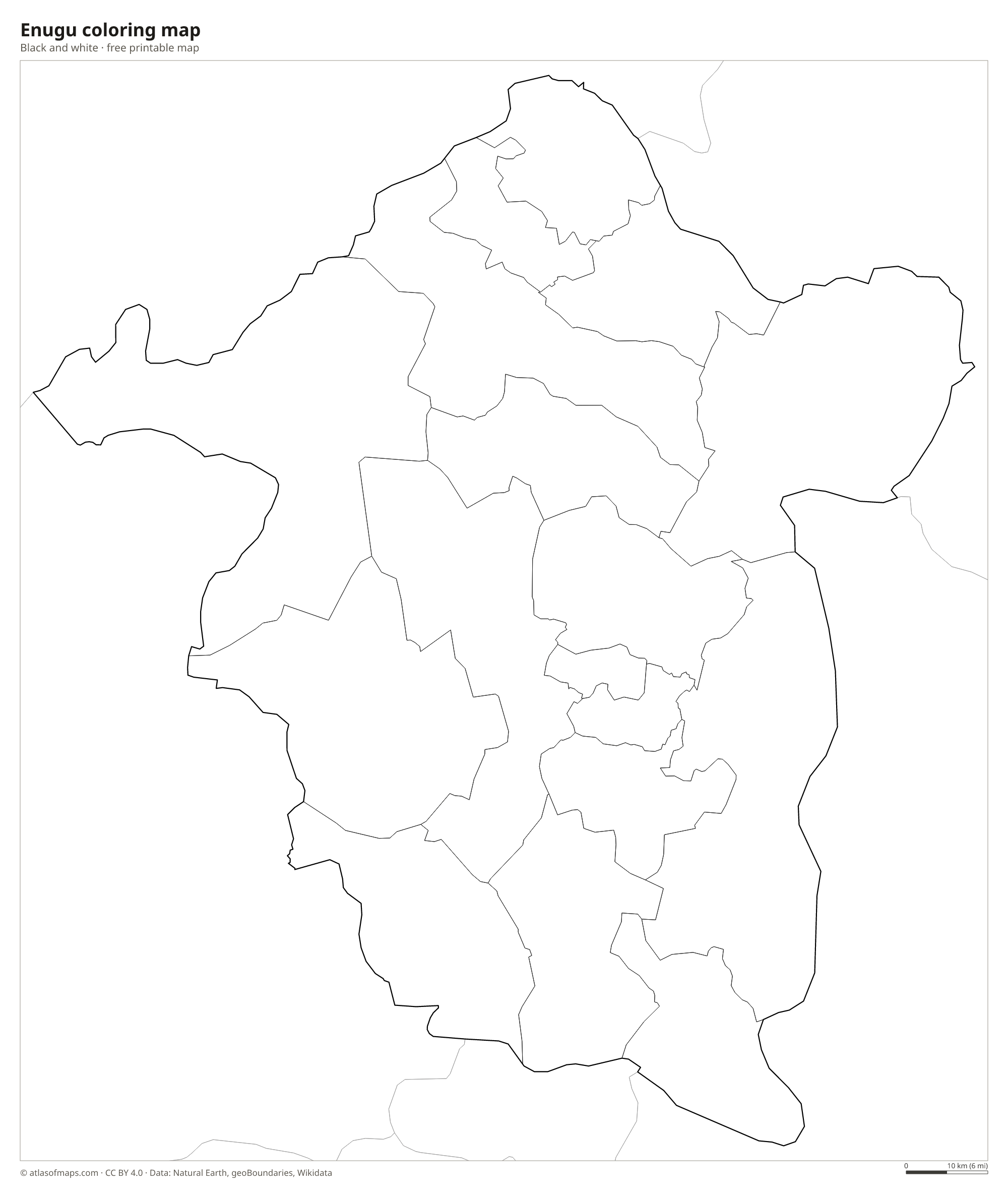 Black-and-white coloring map of Enugu