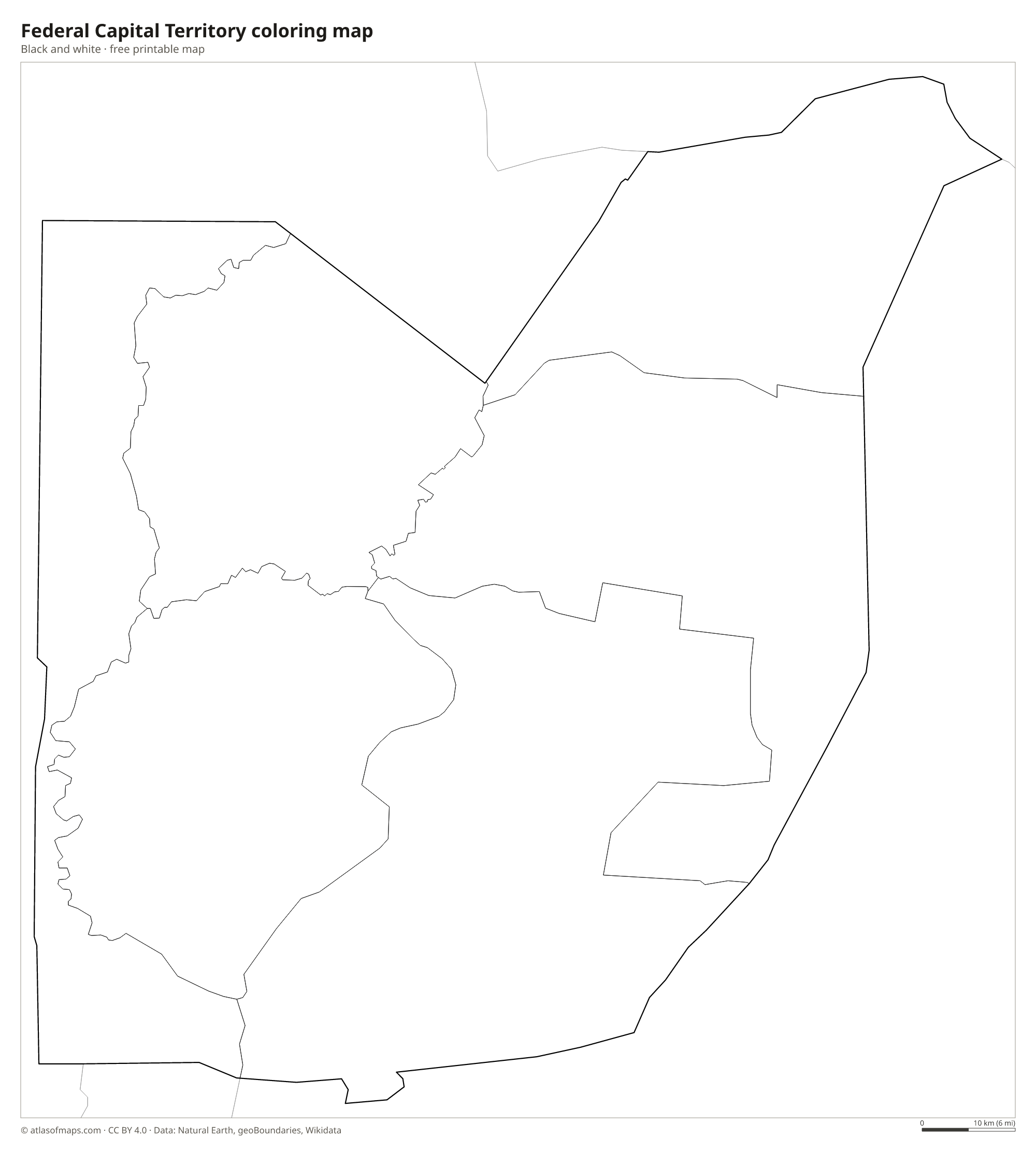 Black-and-white coloring map of Federal Capital Territory