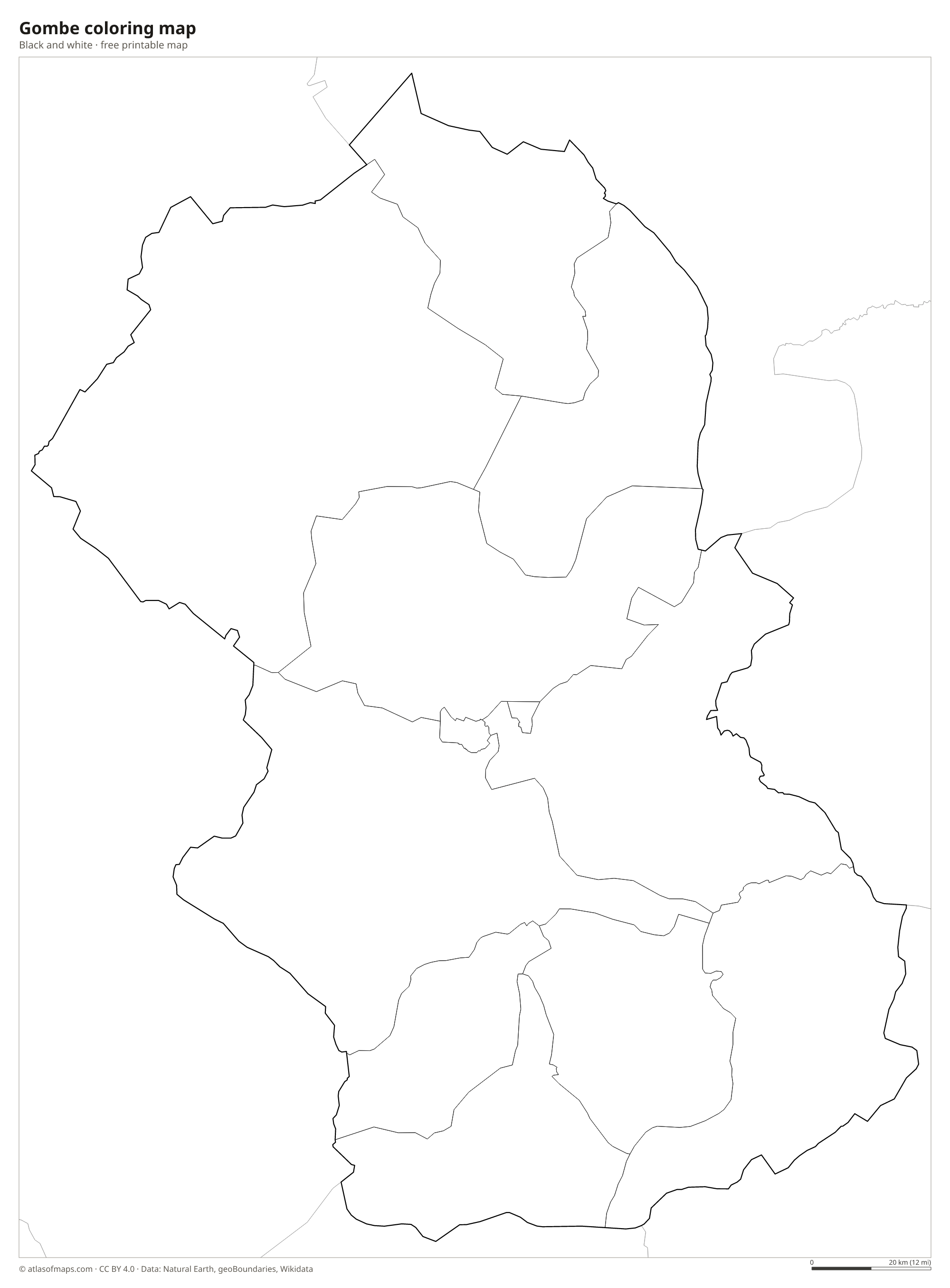 Black-and-white coloring map of Gombe