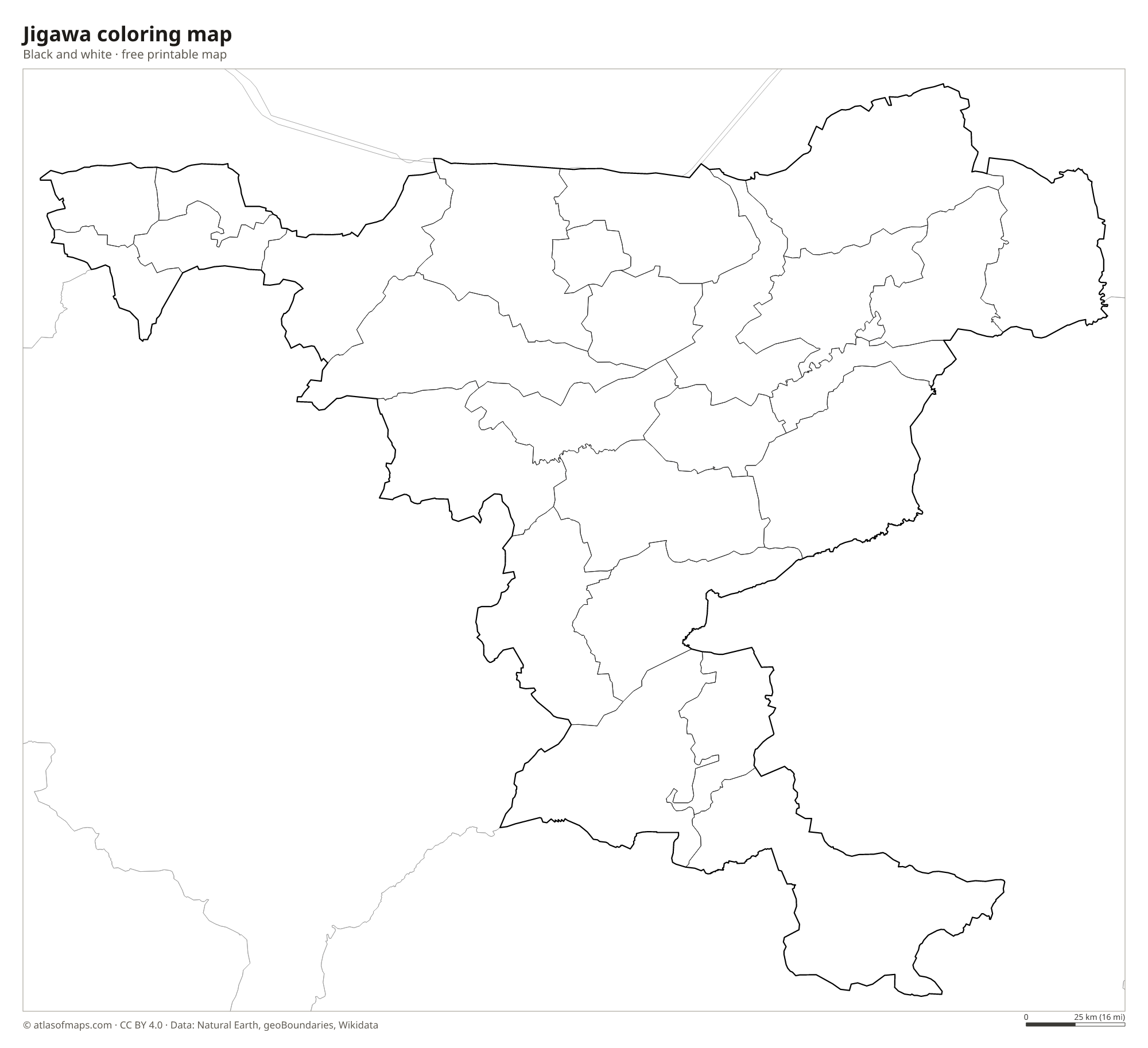 Black-and-white coloring map of Jigawa