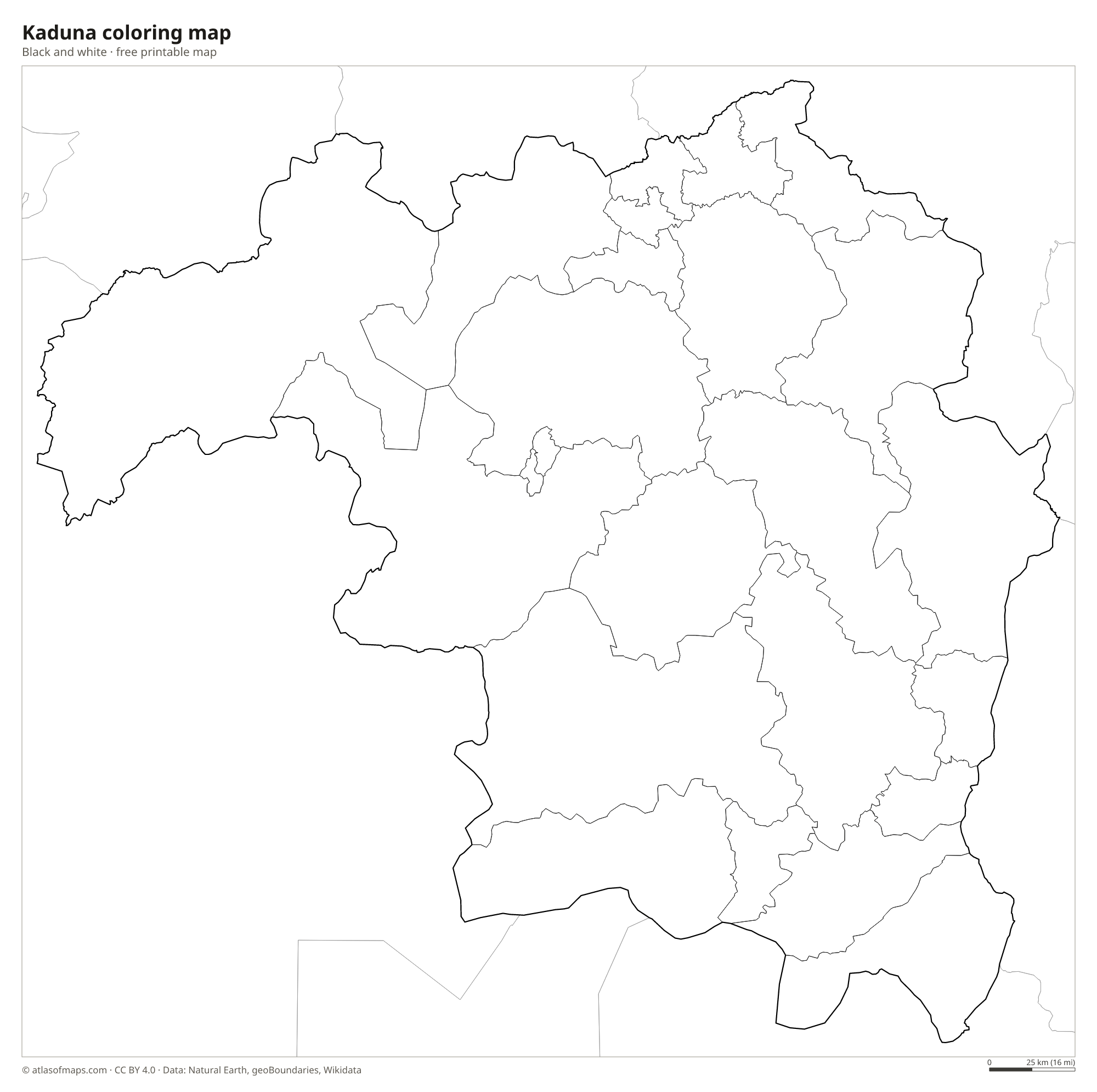 Black-and-white coloring map of Kaduna