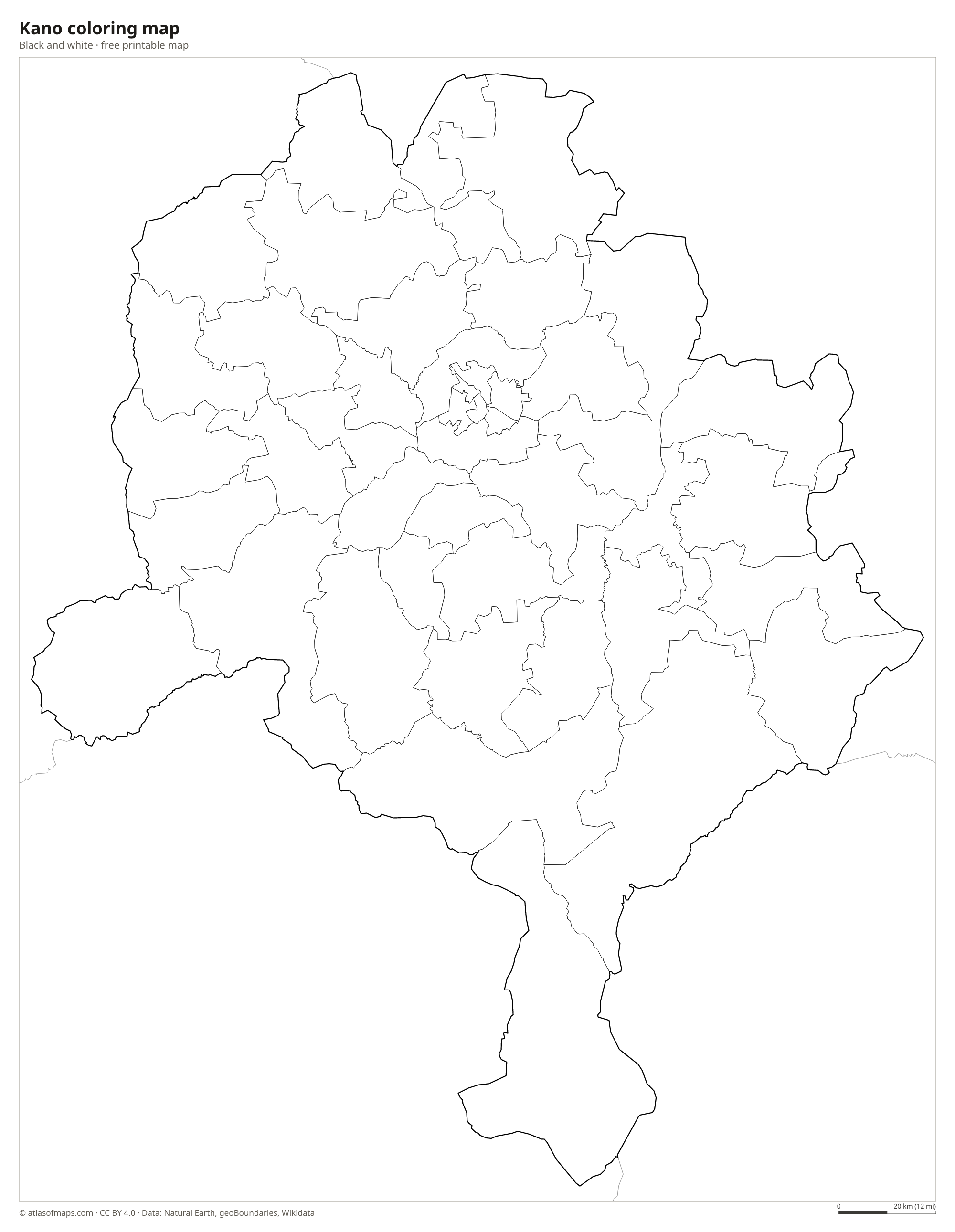 Black-and-white coloring map of Kano