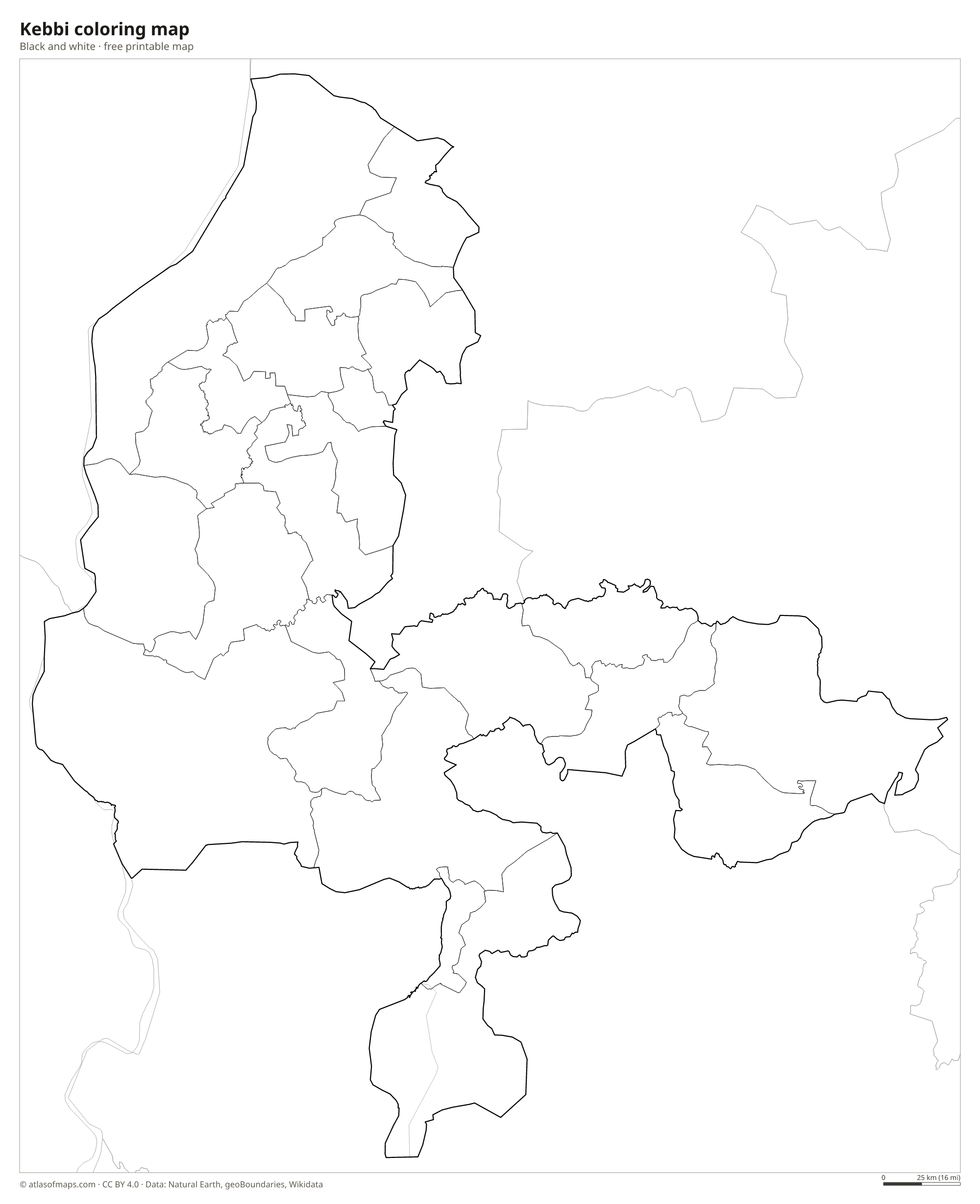 Black-and-white coloring map of Kebbi