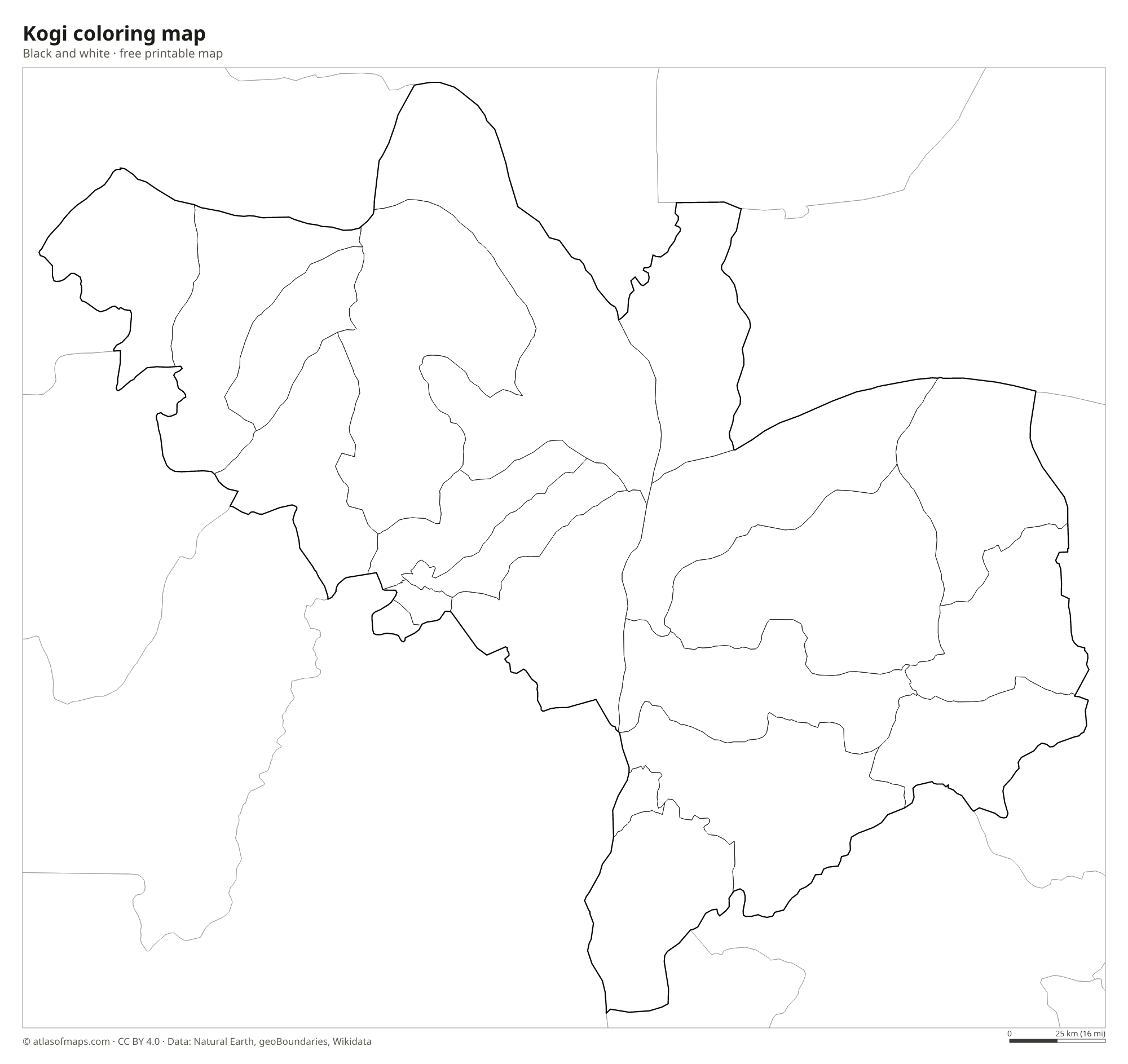 Black-and-white coloring map of Kogi