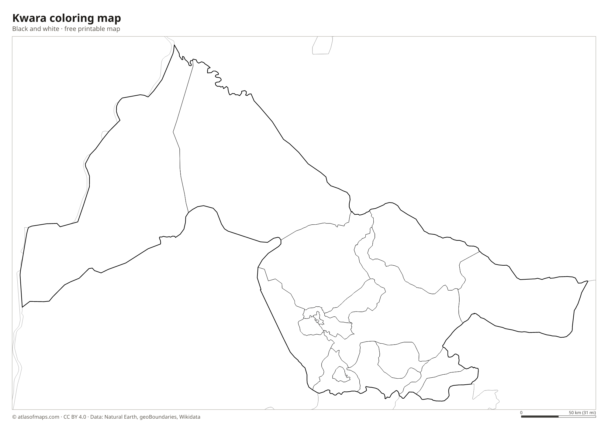 Black-and-white coloring map of Kwara