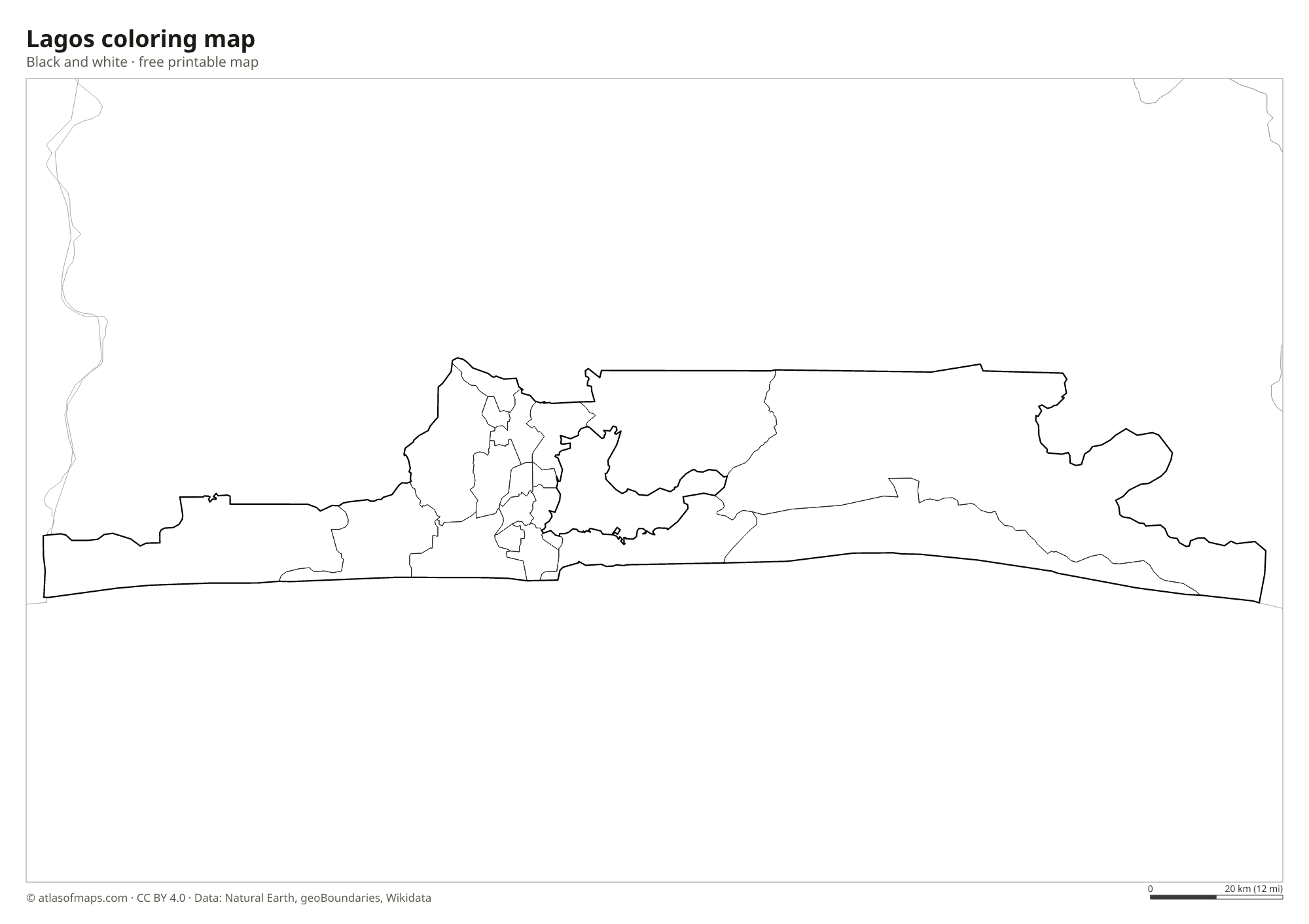Black-and-white coloring map of Lagos