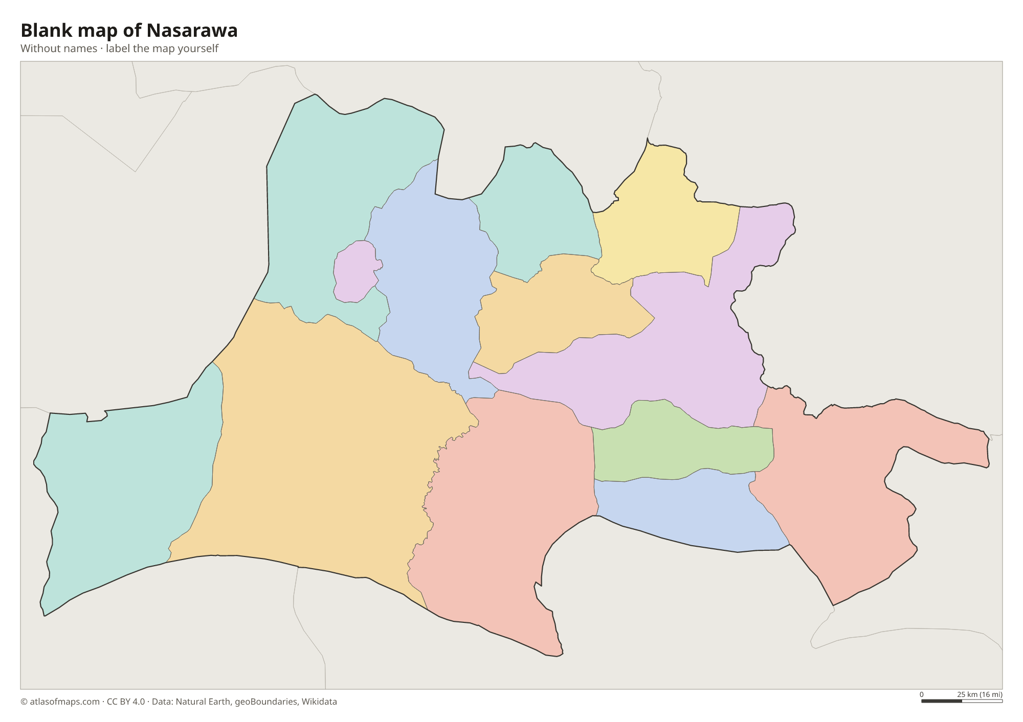 Blank map of Nasarawa without names