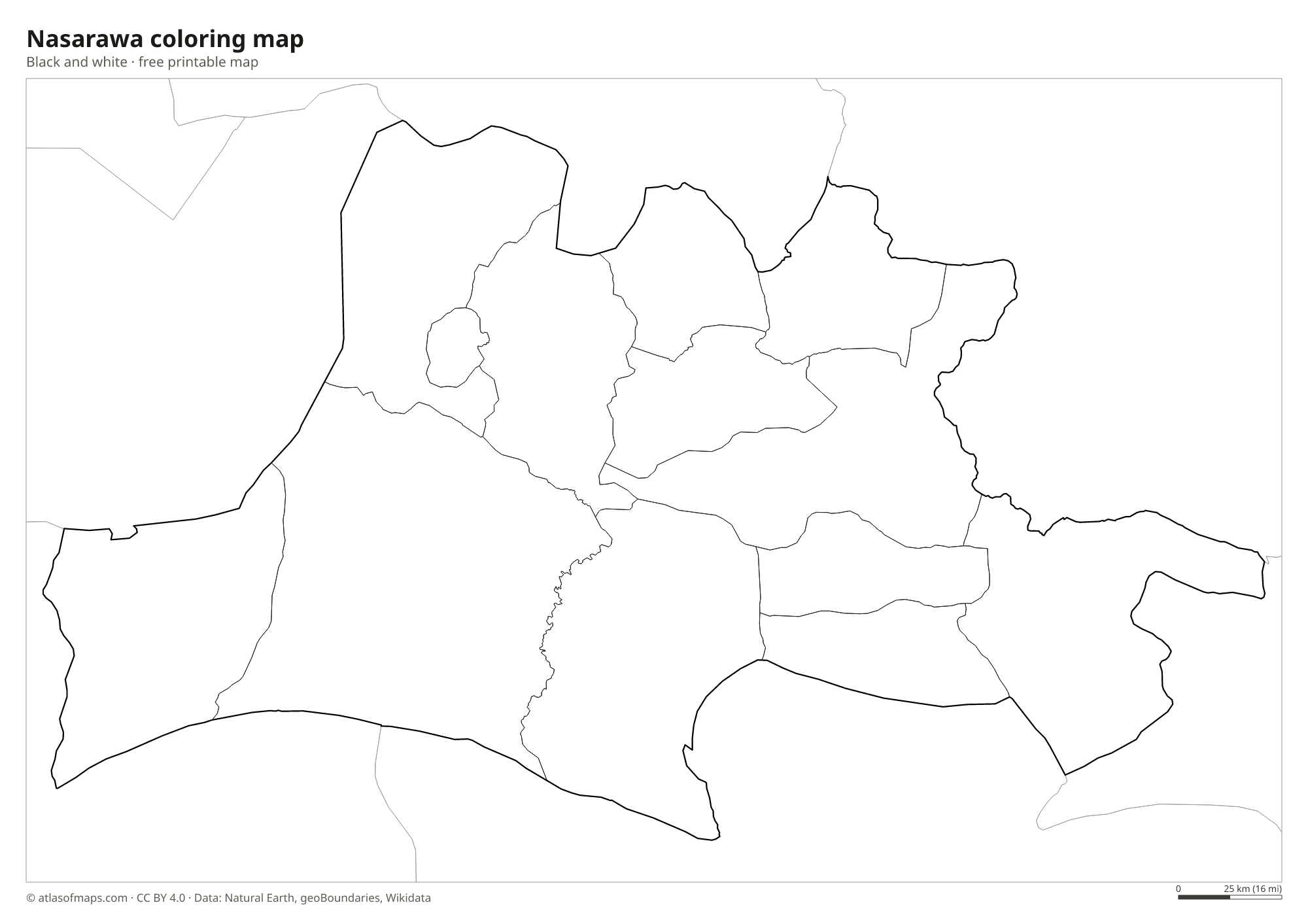 Black-and-white coloring map of Nasarawa