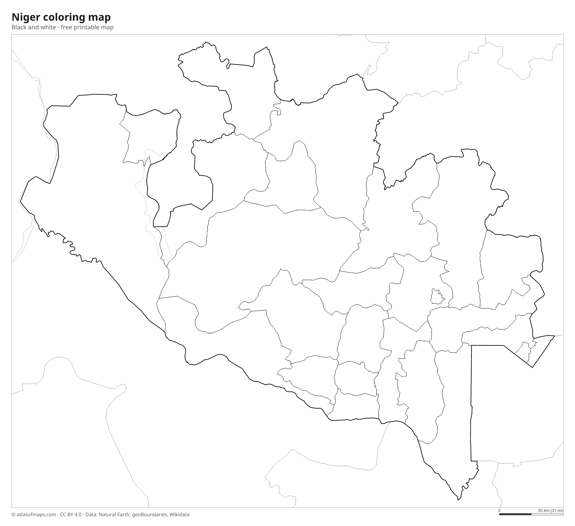 Black-and-white coloring map of Niger