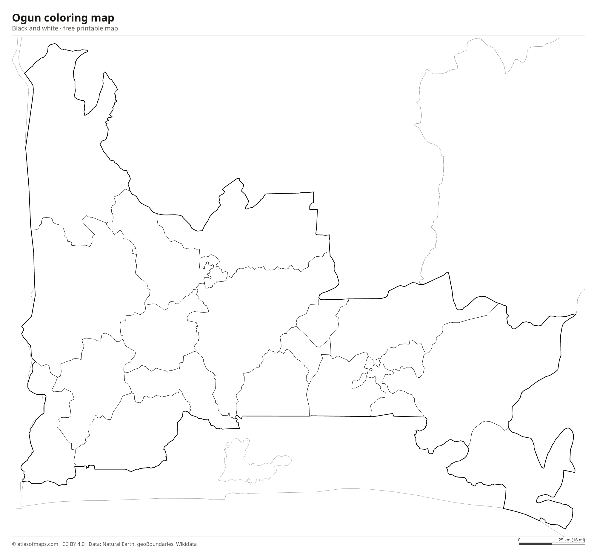 Black-and-white coloring map of Ogun