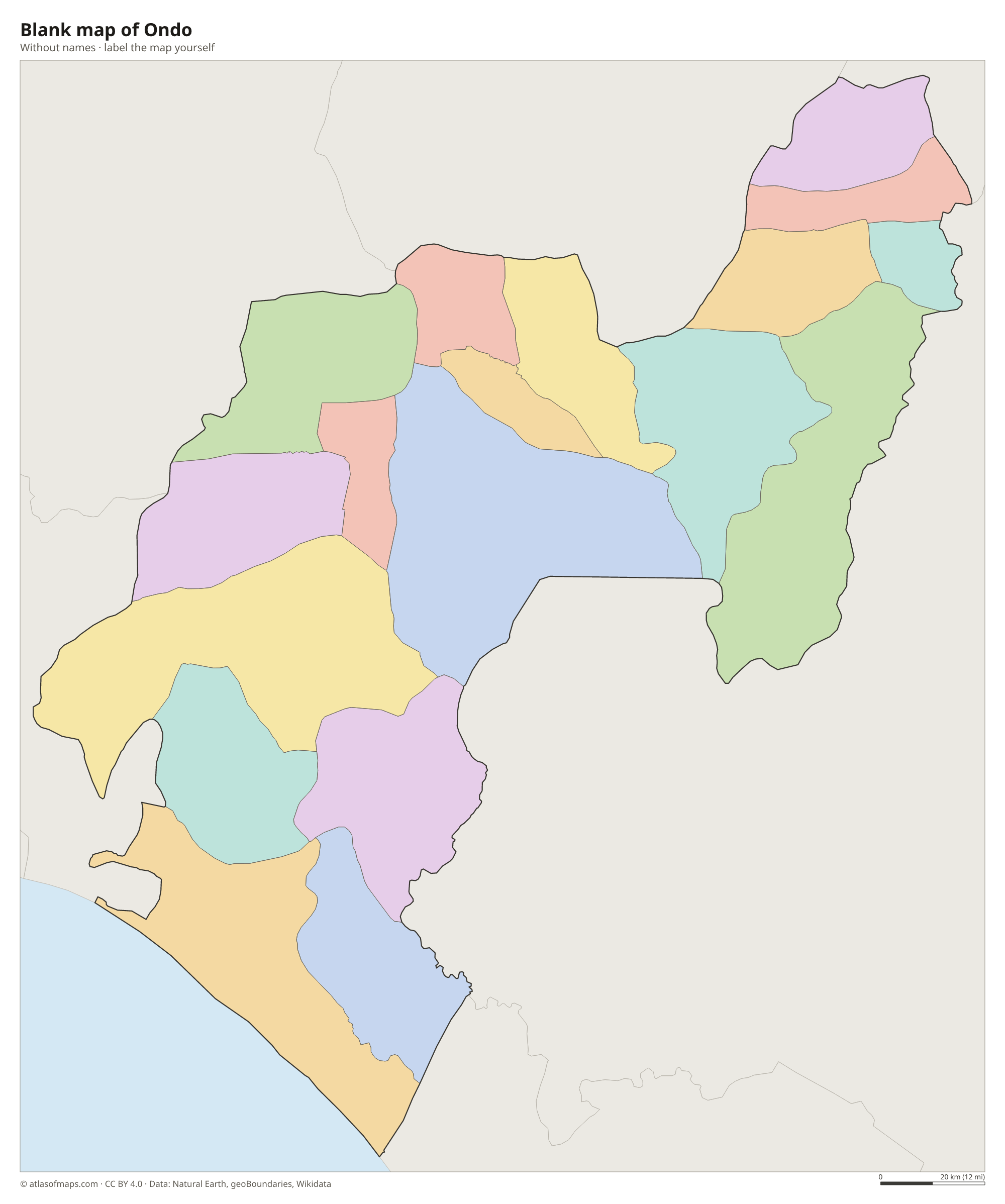 Blank map of Ondo without names