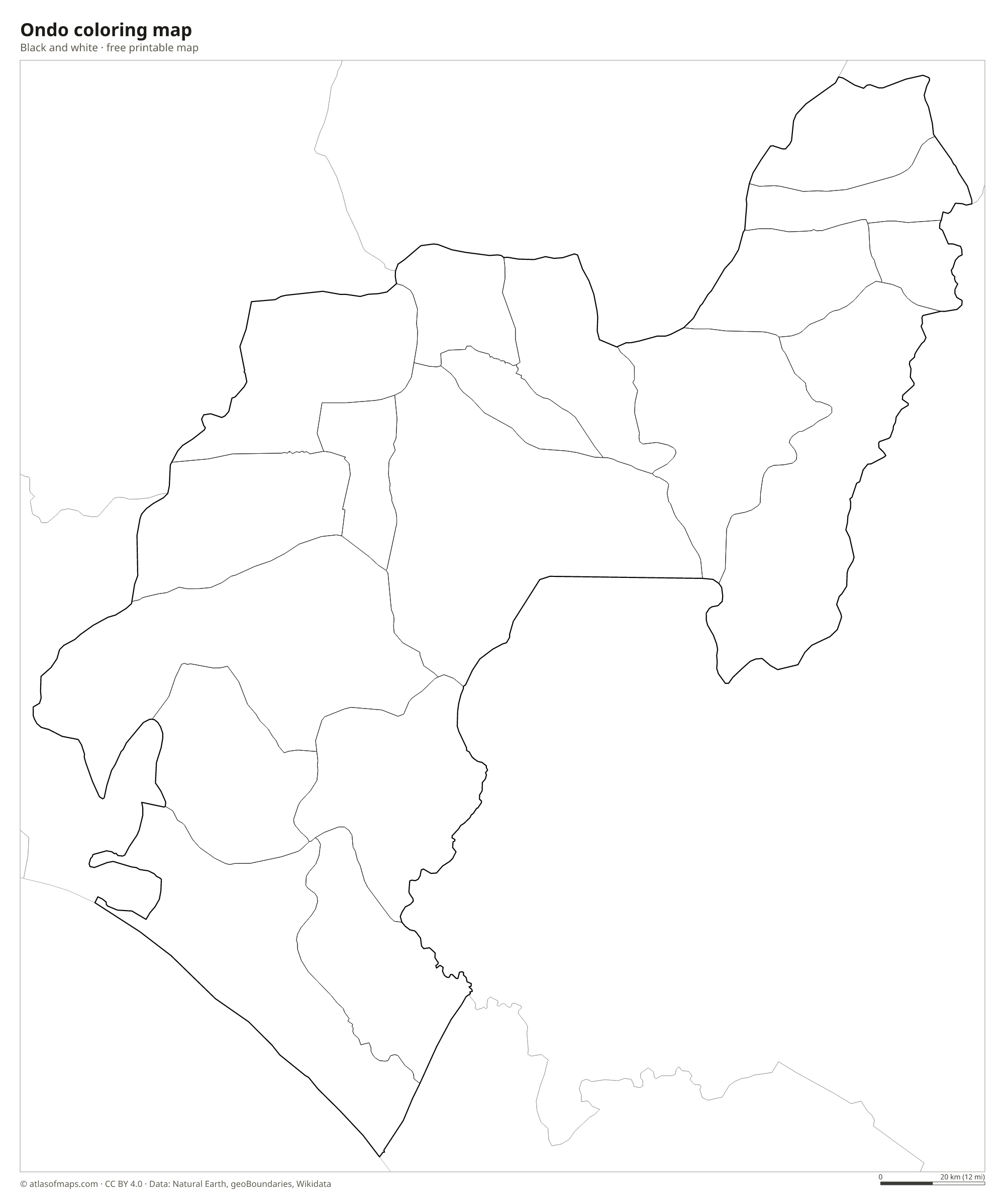 Black-and-white coloring map of Ondo
