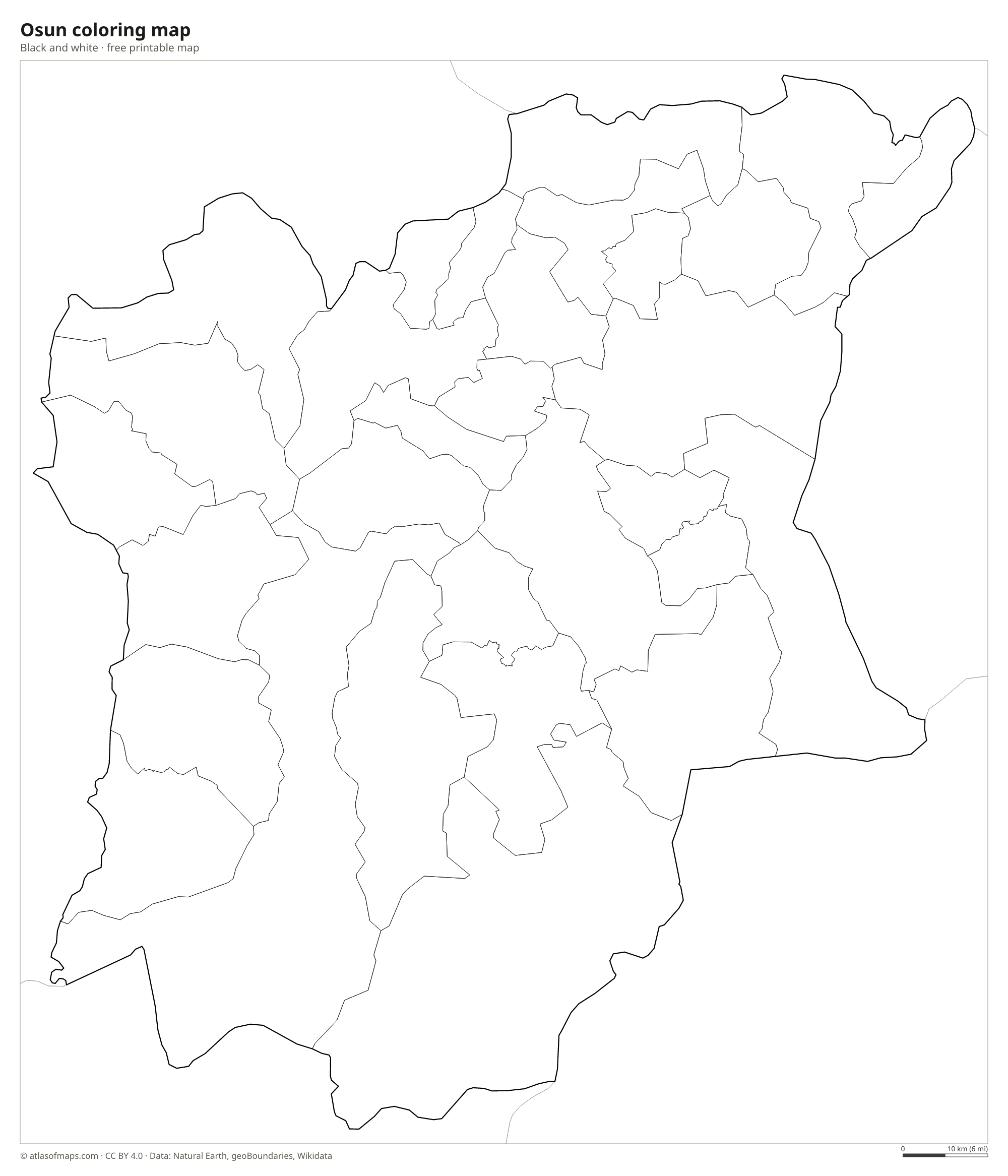 Black-and-white coloring map of Osun