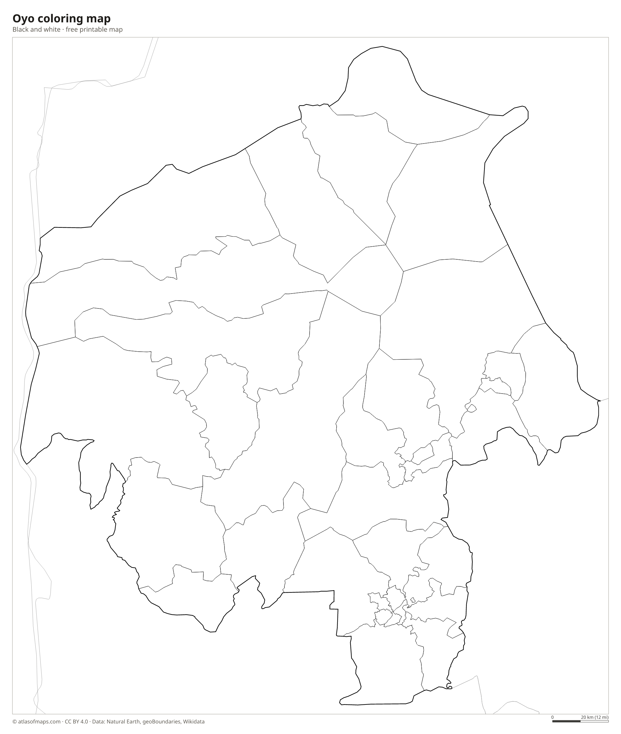 Black-and-white coloring map of Oyo