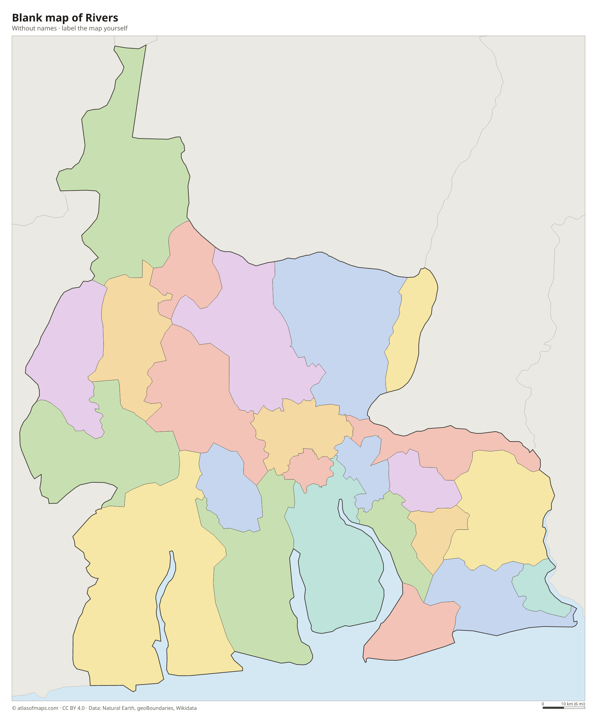 Blank map of Rivers without names