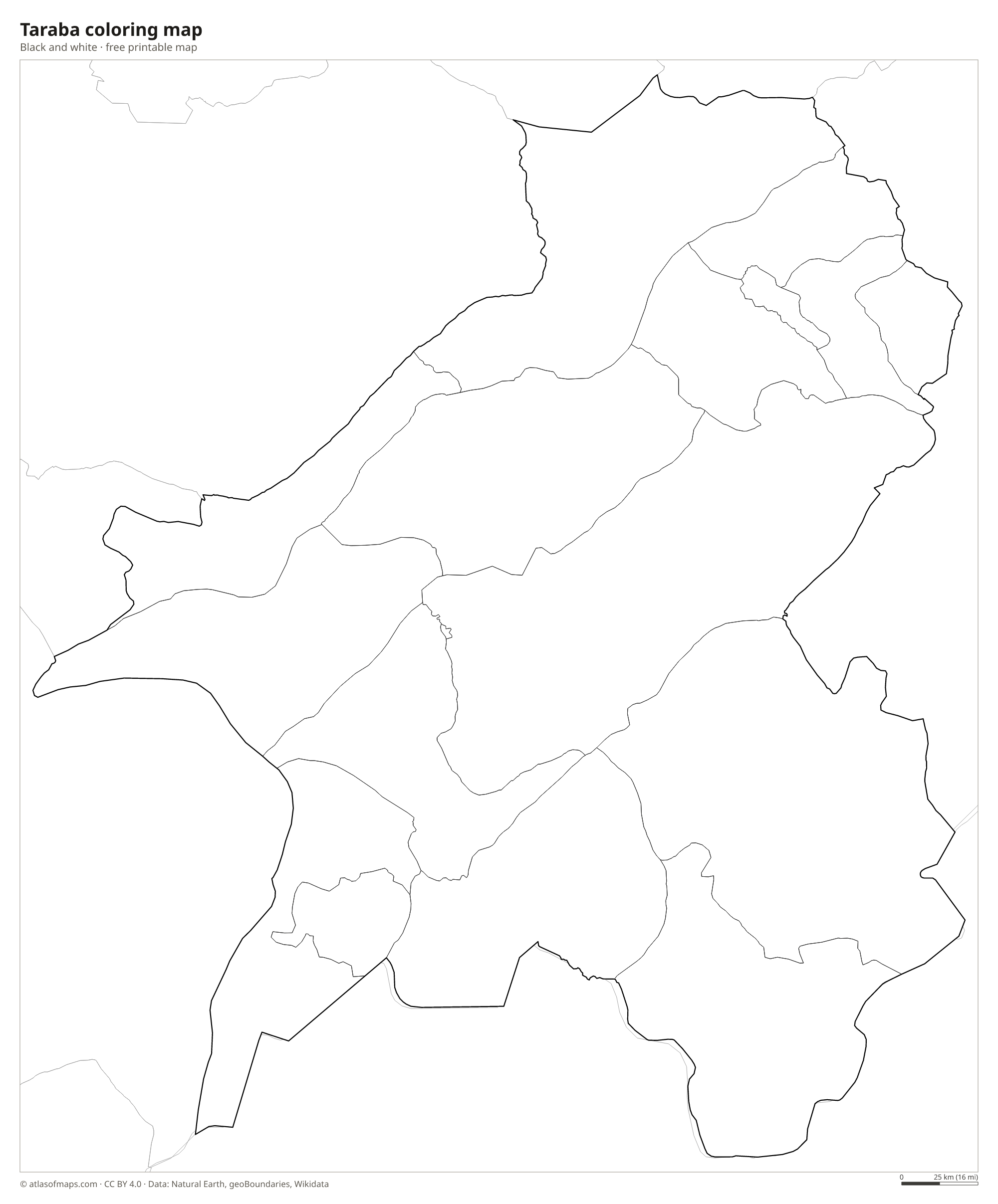 Black-and-white coloring map of Taraba