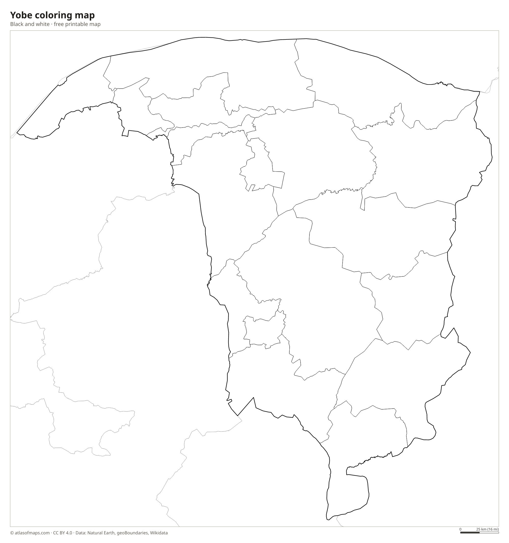 Black-and-white coloring map of Yobe