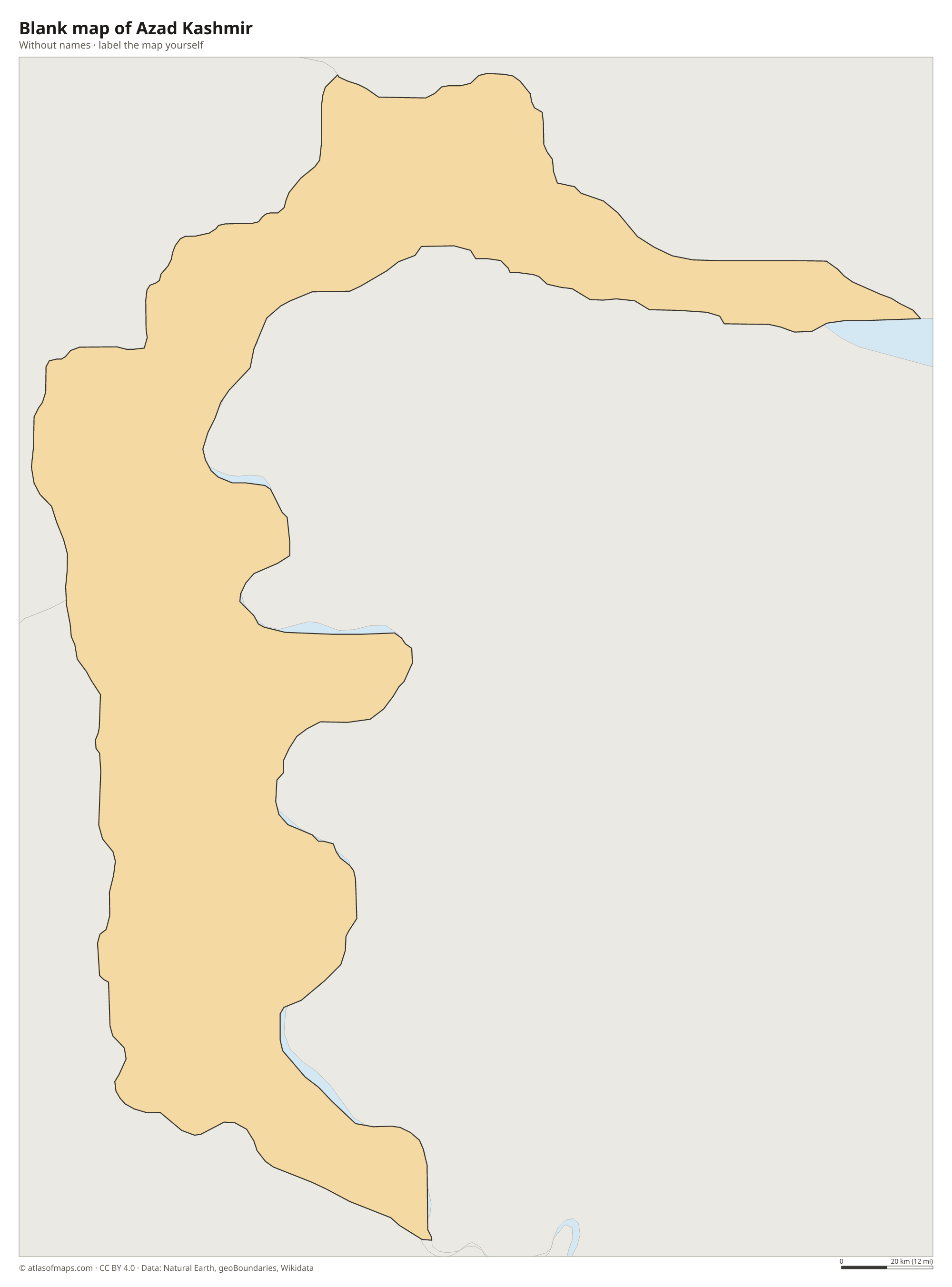 Blank map of Azad Kashmir without names