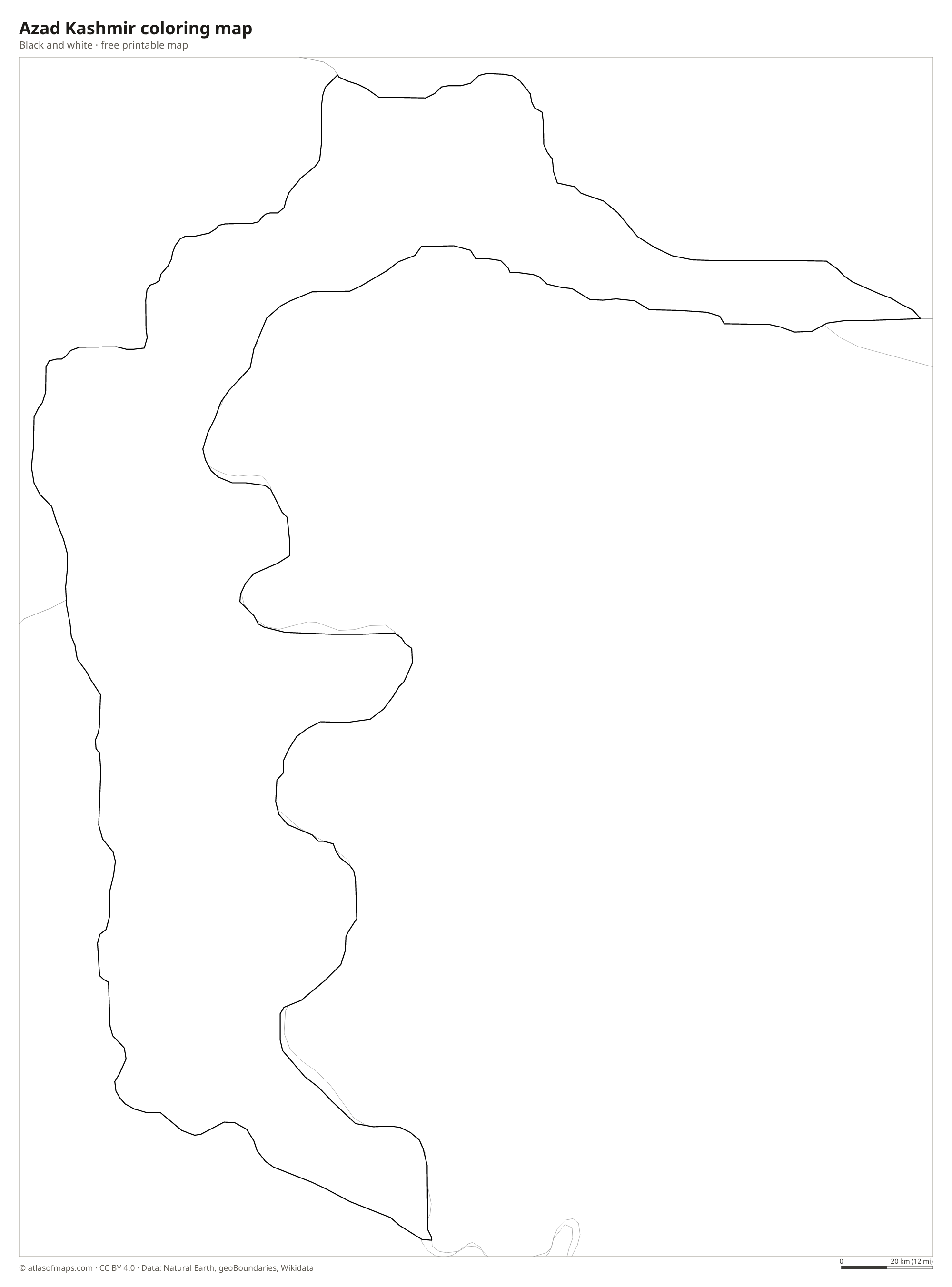 Black-and-white coloring map of Azad Kashmir