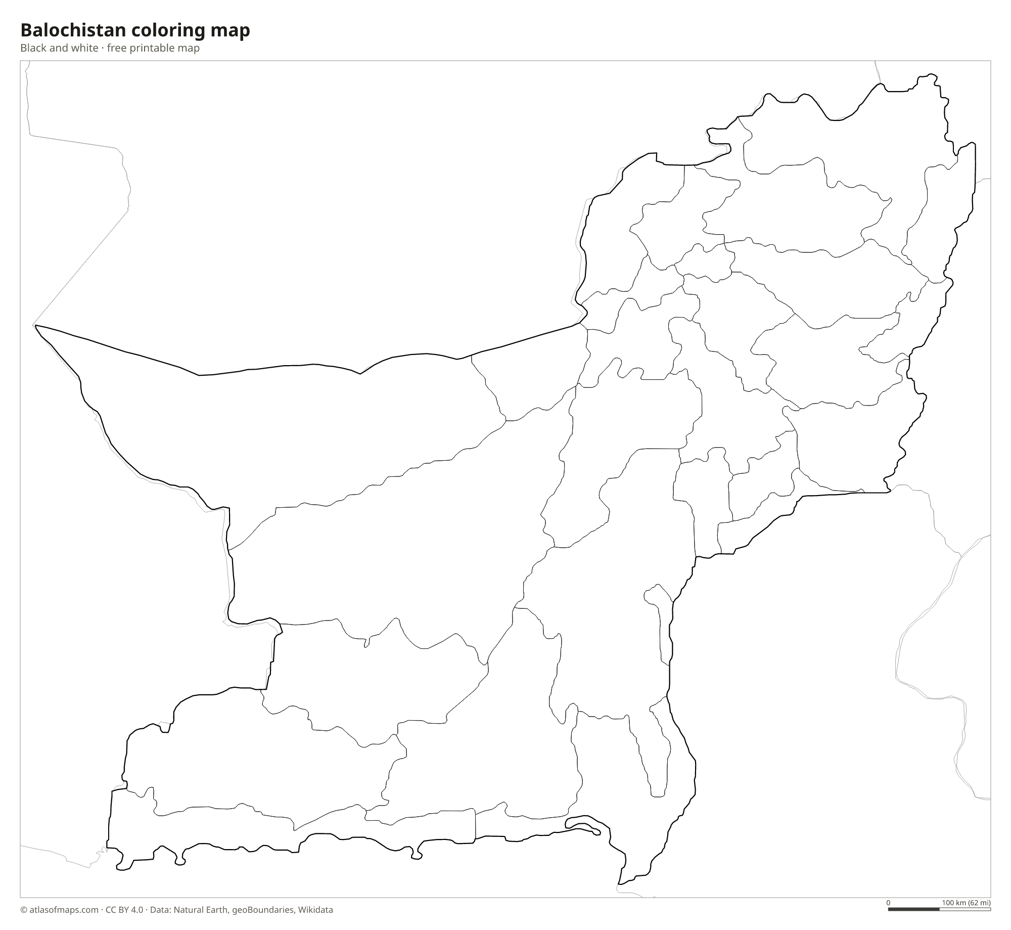 Black-and-white coloring map of Balochistan