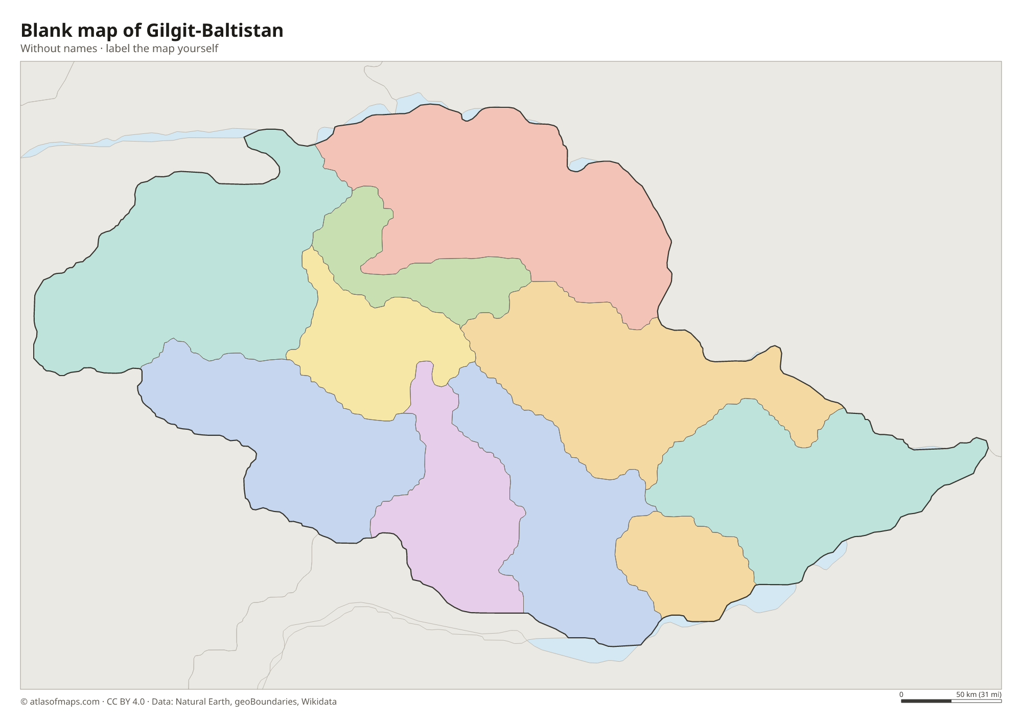 Blank map of Gilgit-Baltistan without names