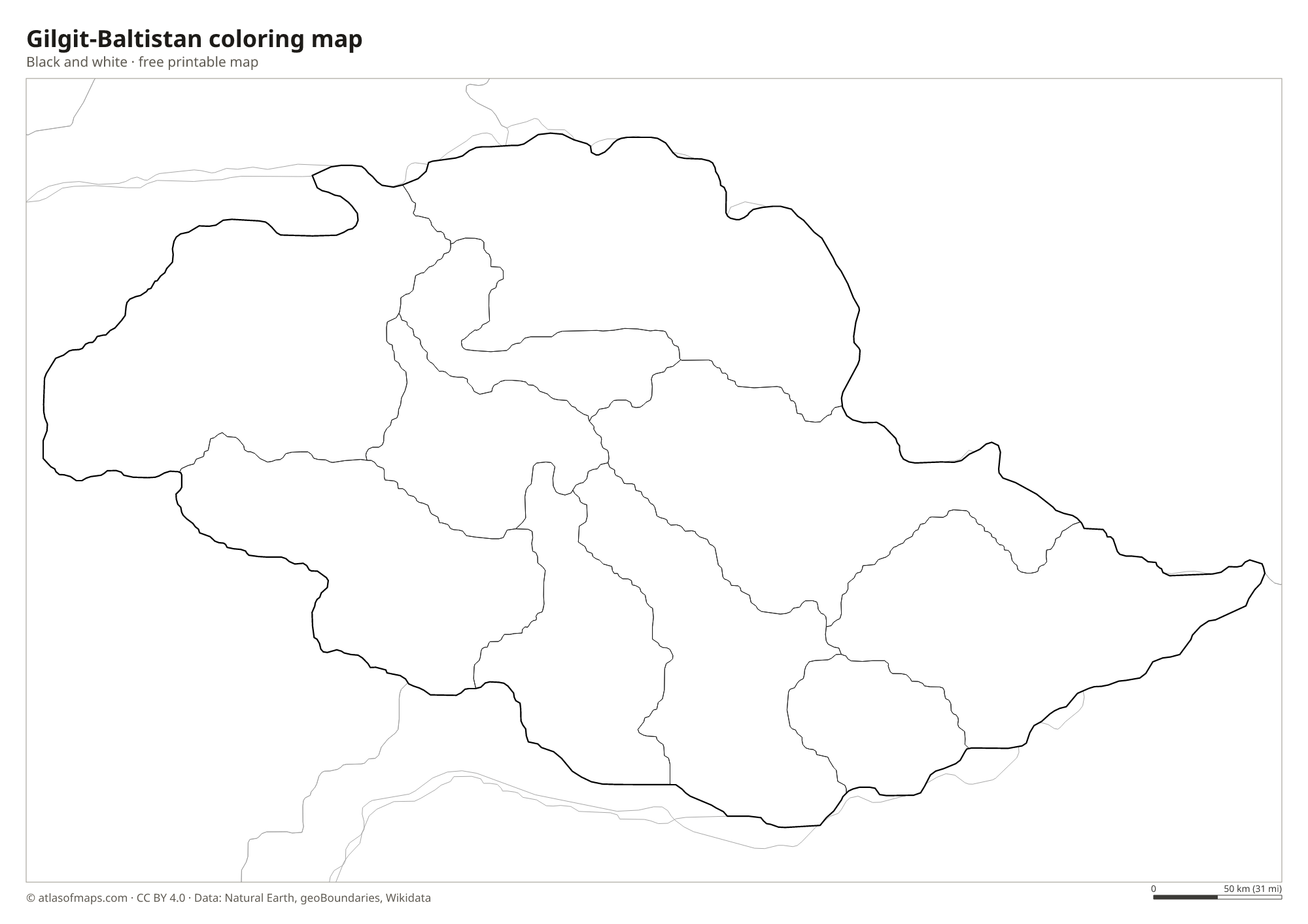 Black-and-white coloring map of Gilgit-Baltistan