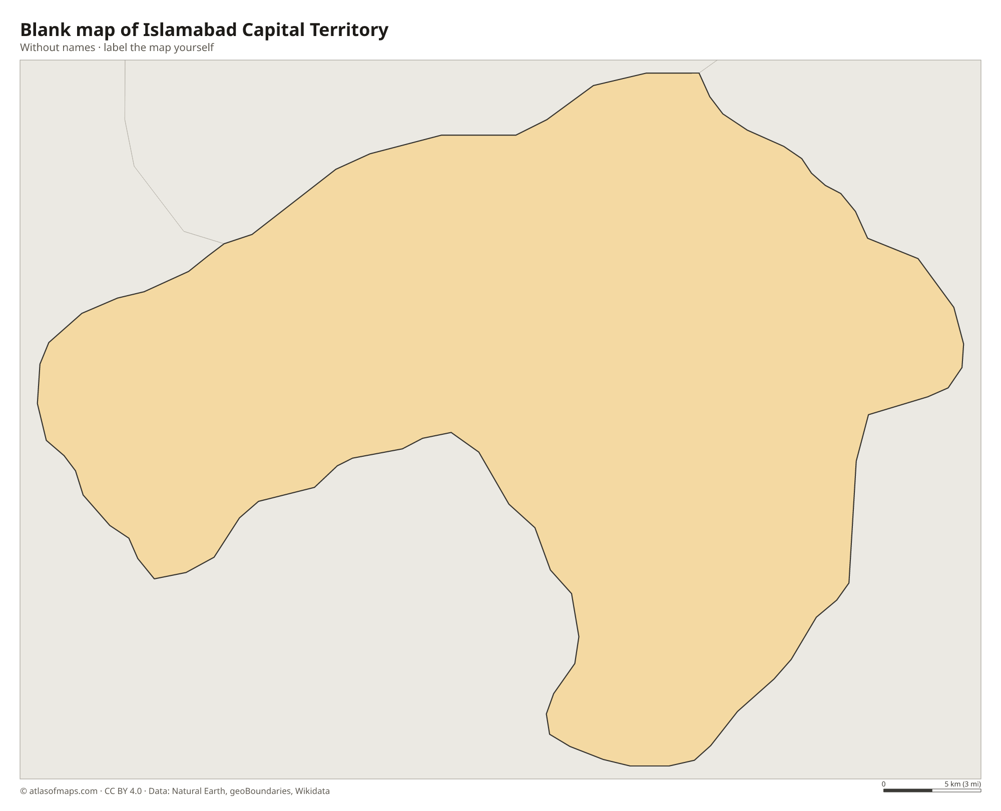 Blank map of Islamabad Capital Territory without names