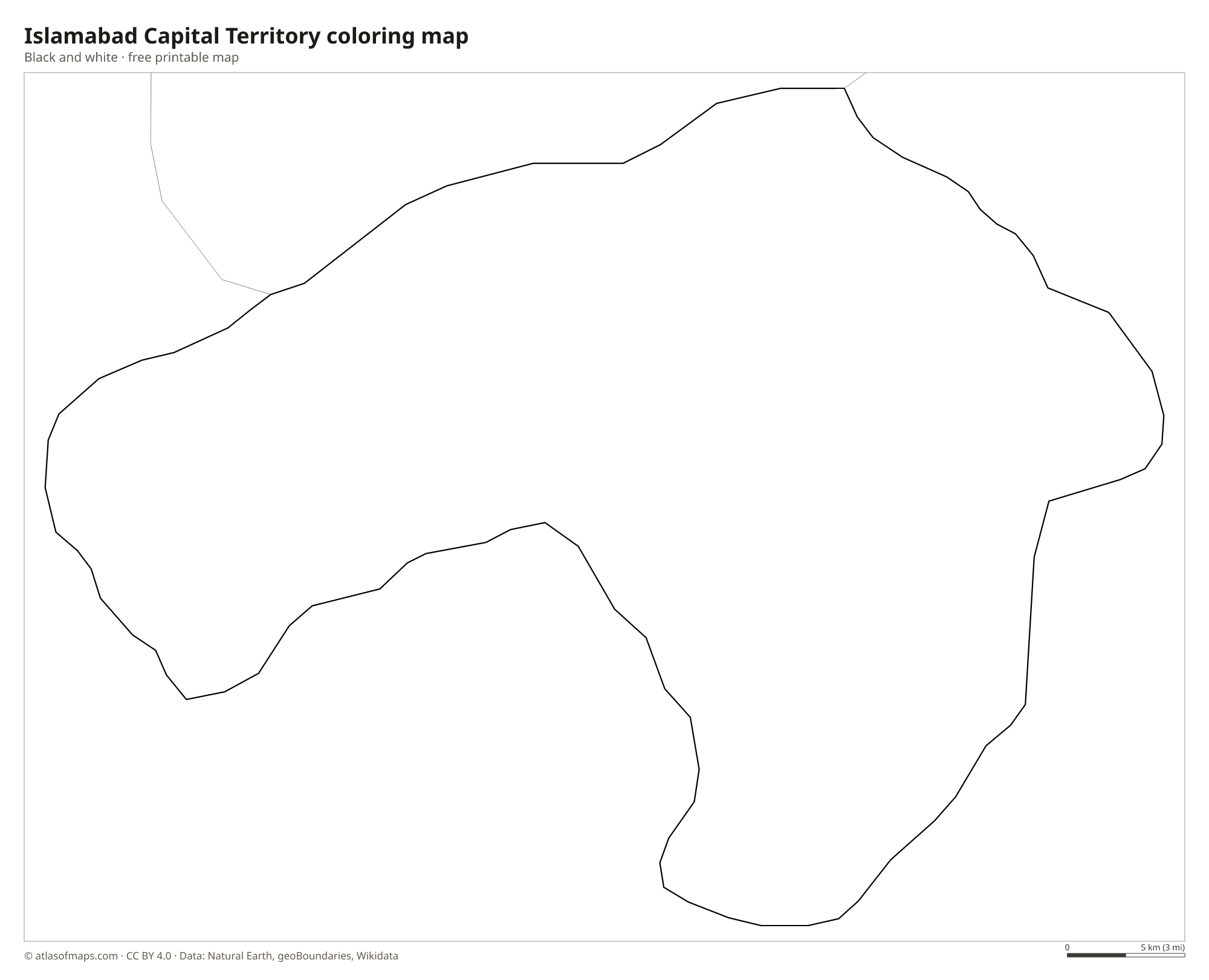Black-and-white coloring map of Islamabad Capital Territory