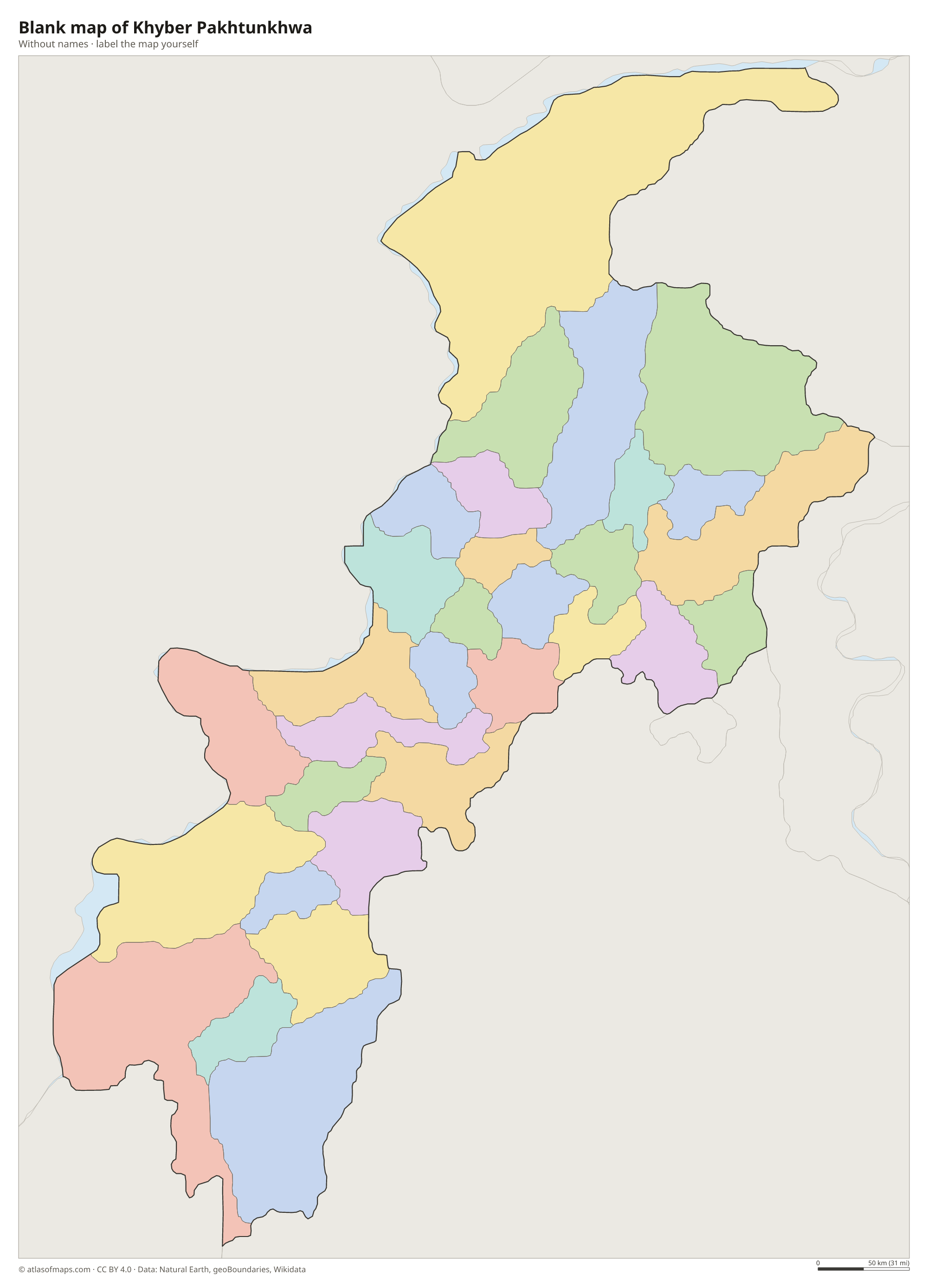 Blank map of Khyber Pakhtunkhwa without names