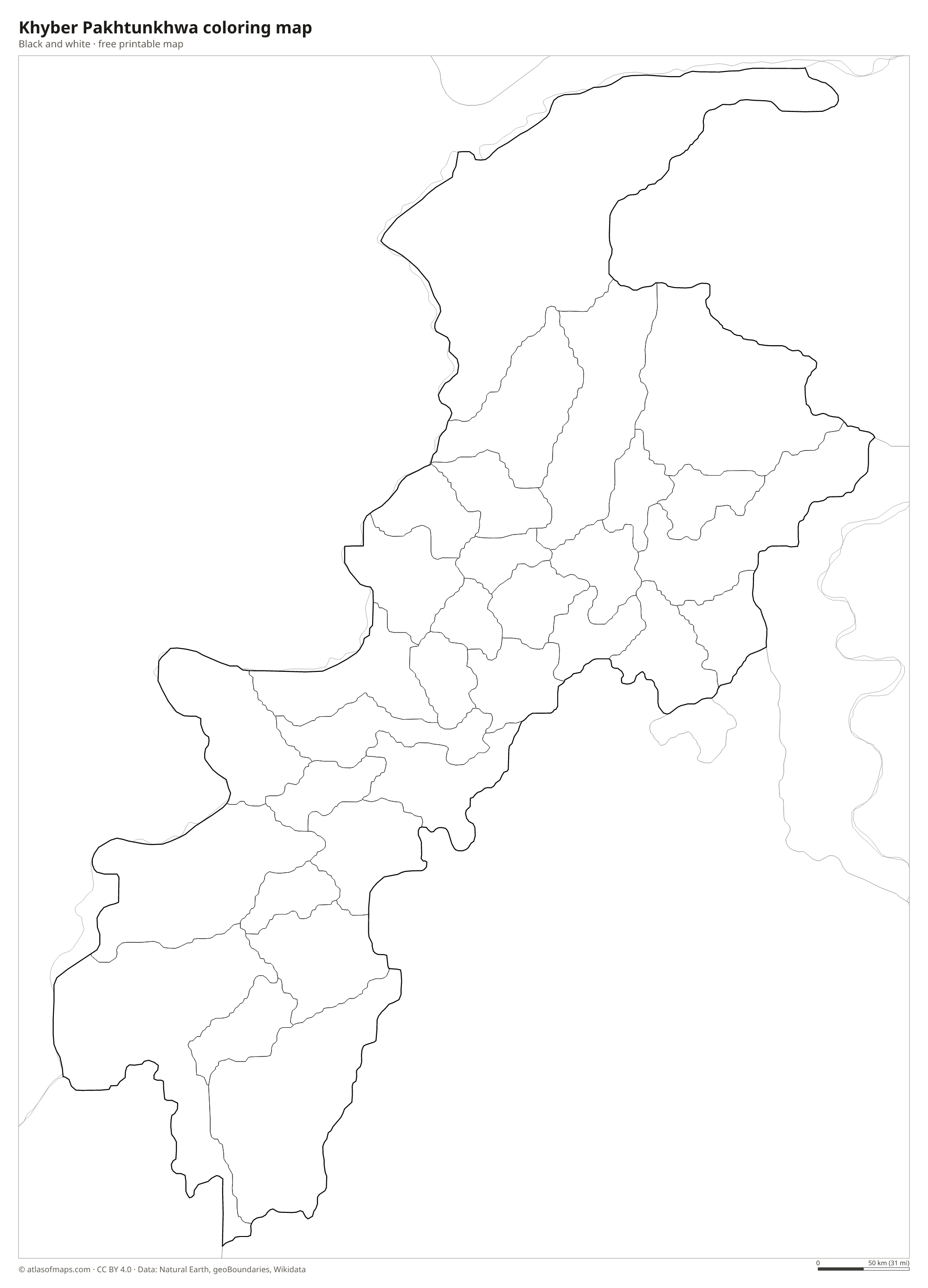 Black-and-white coloring map of Khyber Pakhtunkhwa