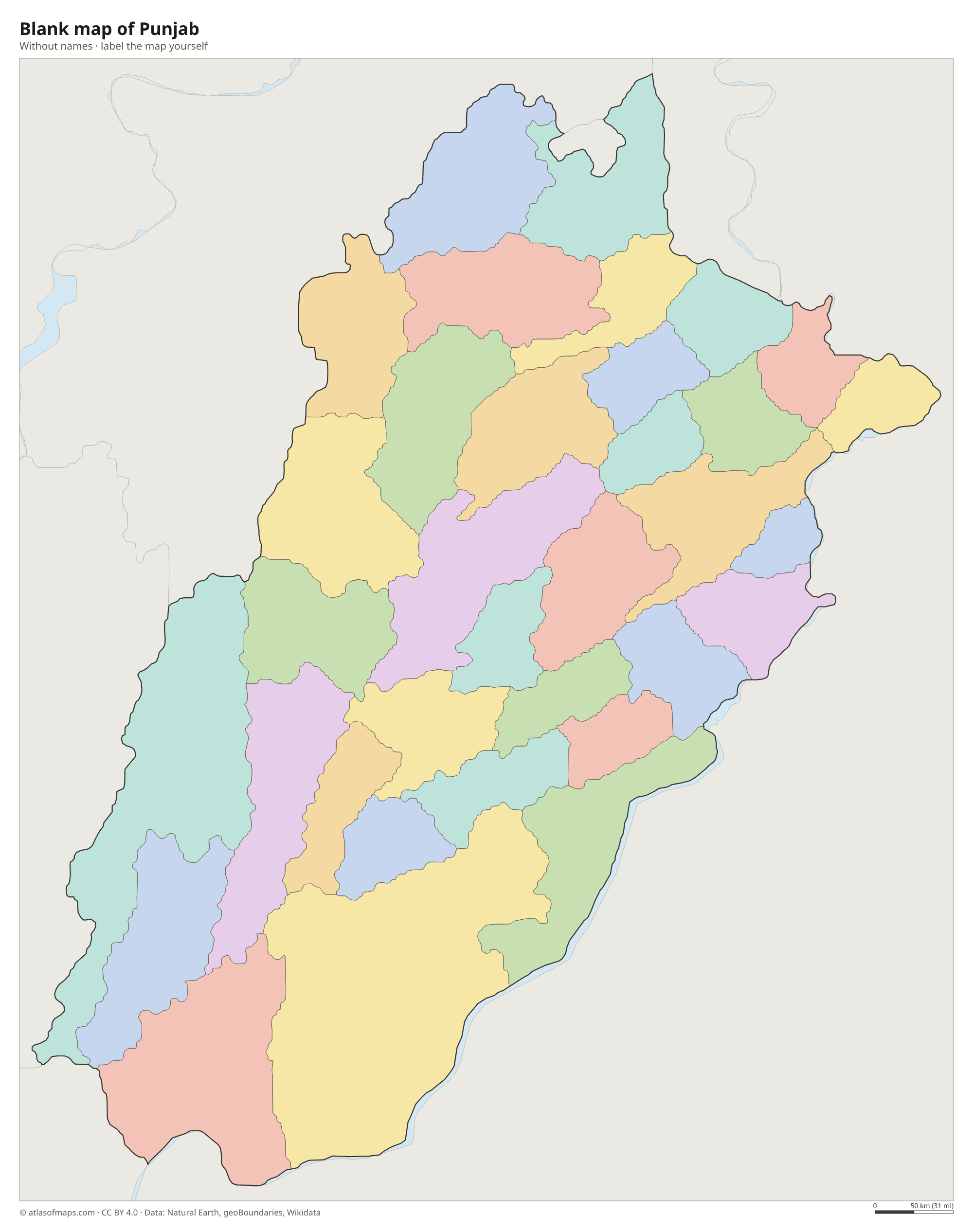 Blank map of Punjab without names