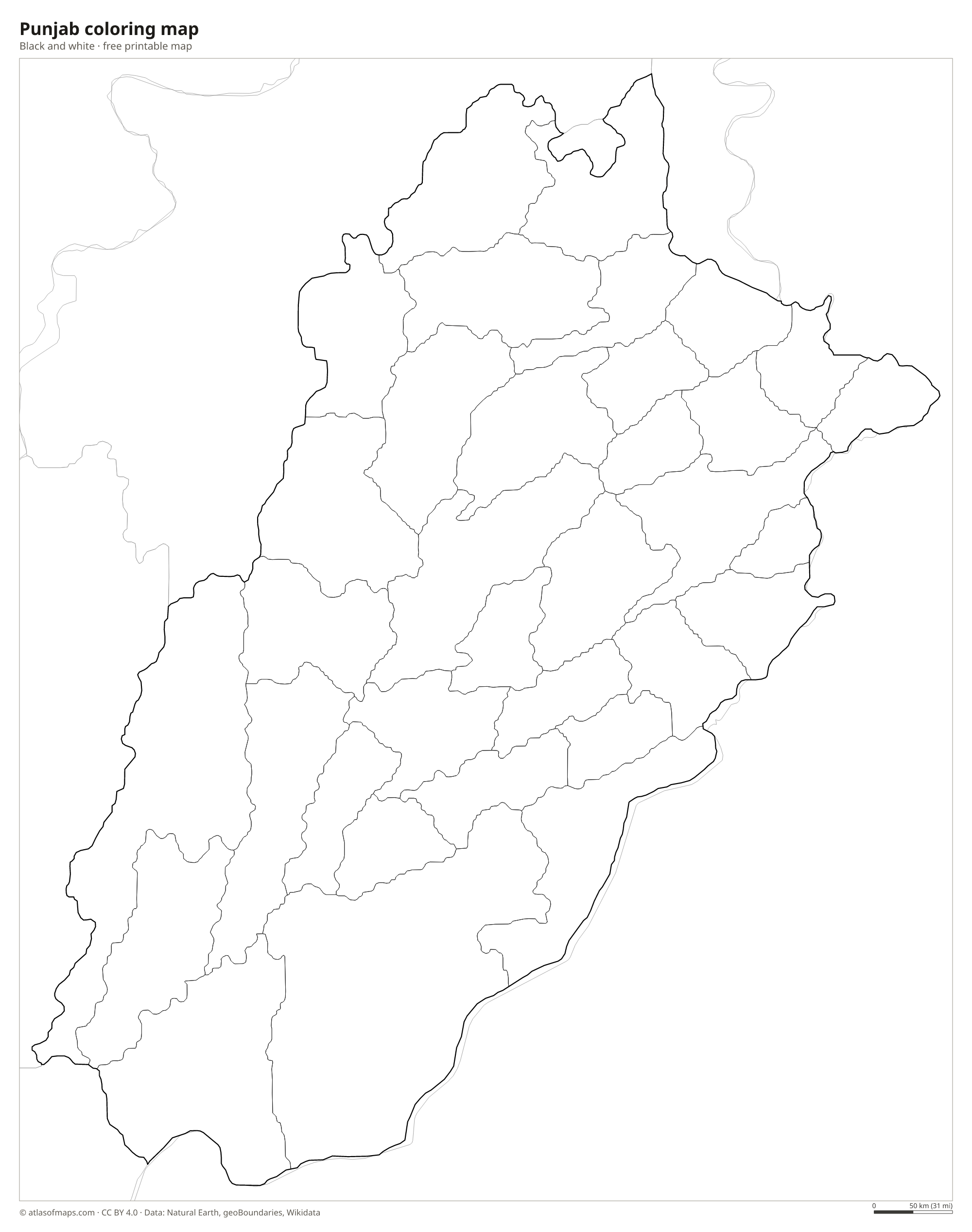 Black-and-white coloring map of Punjab