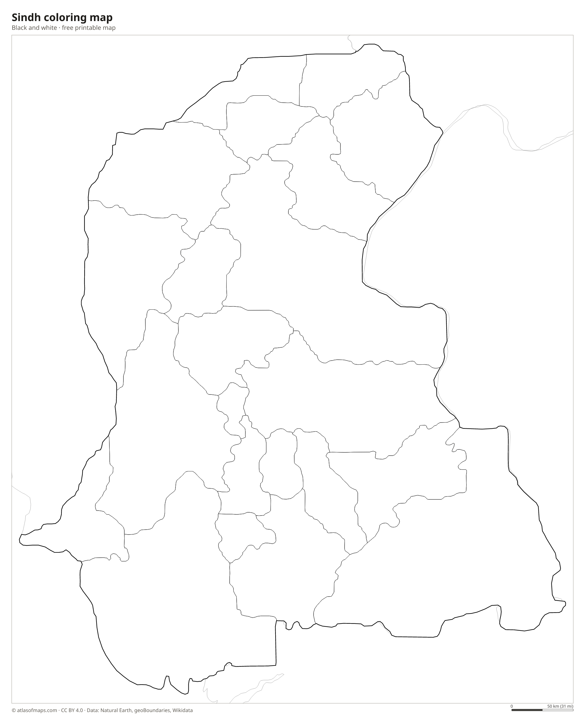 Black-and-white coloring map of Sindh