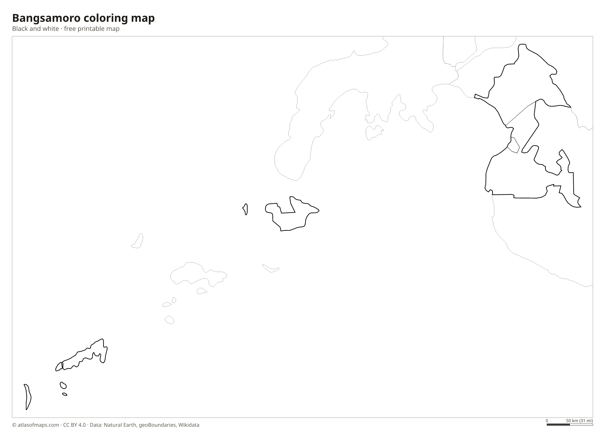 Black-and-white coloring map of Bangsamoro