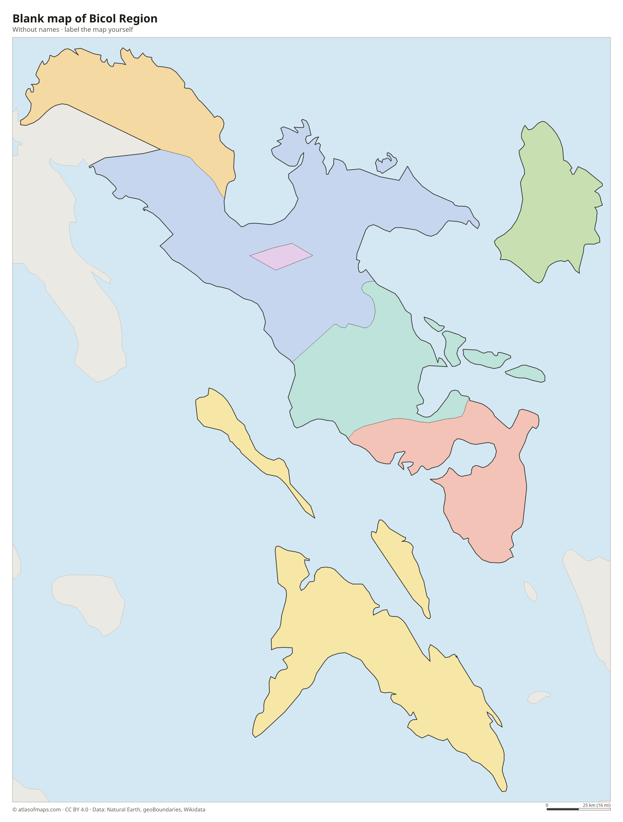 Blank map of Bicol Region without names
