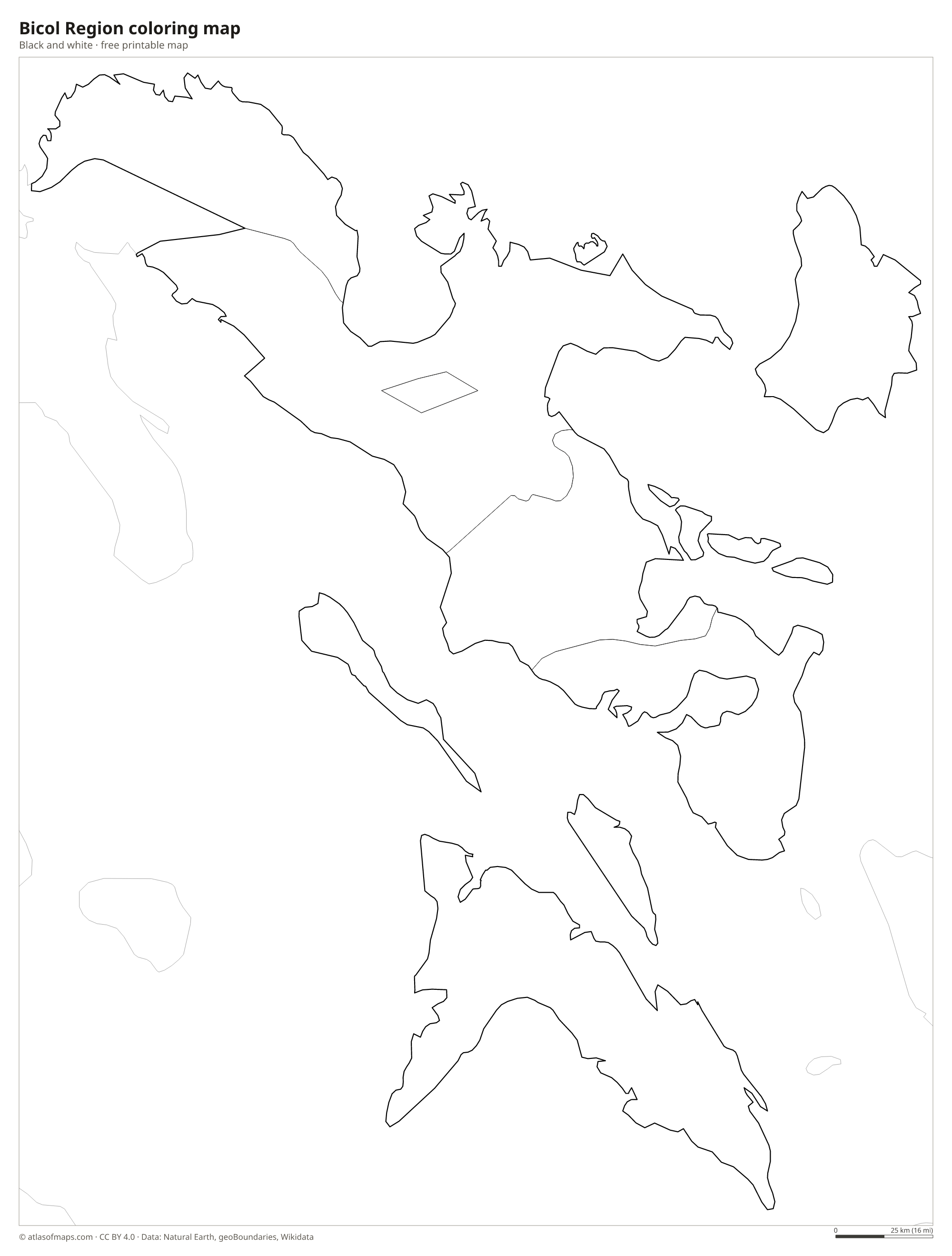 Black-and-white coloring map of Bicol Region