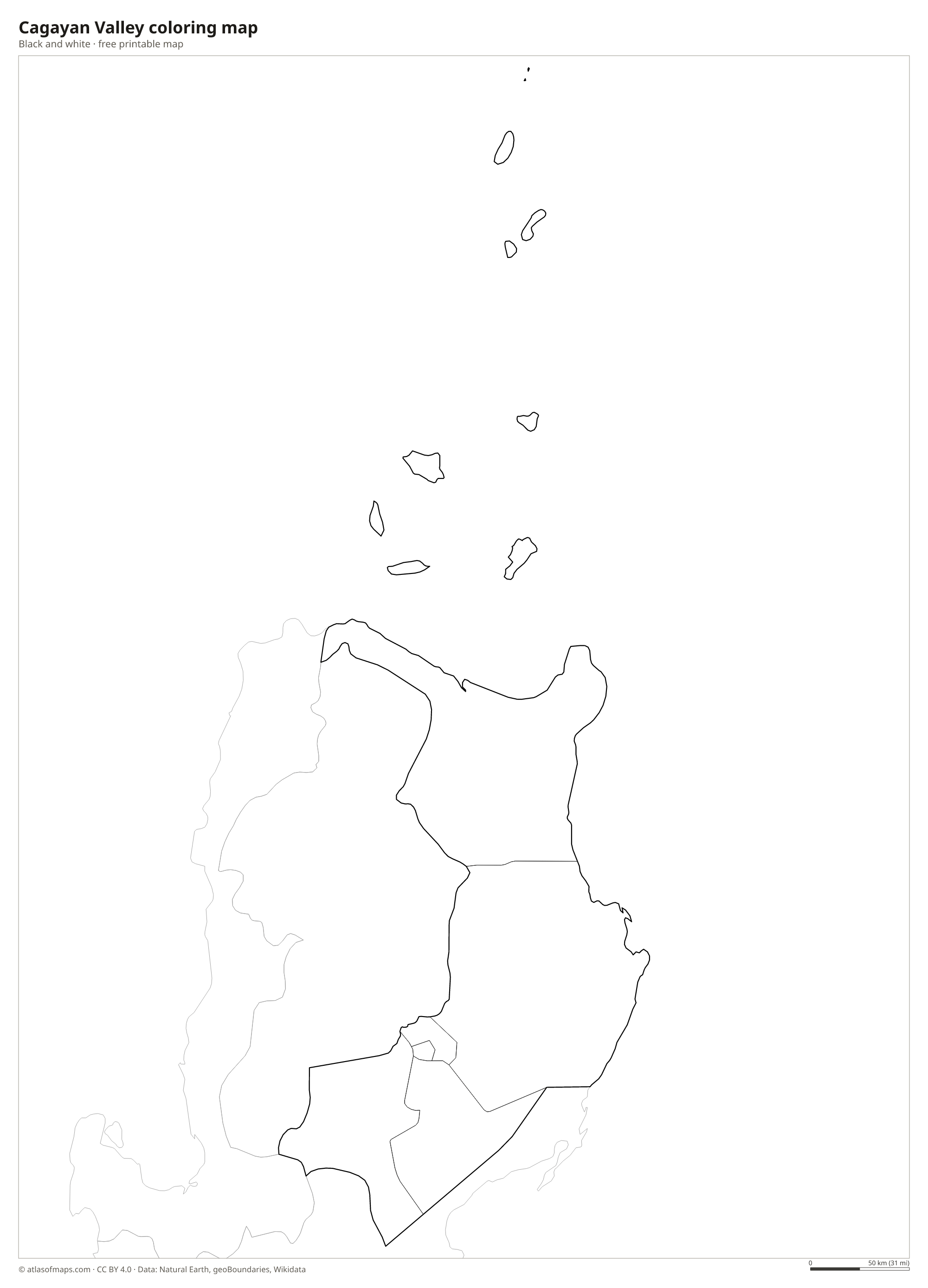 Black-and-white coloring map of Cagayan Valley