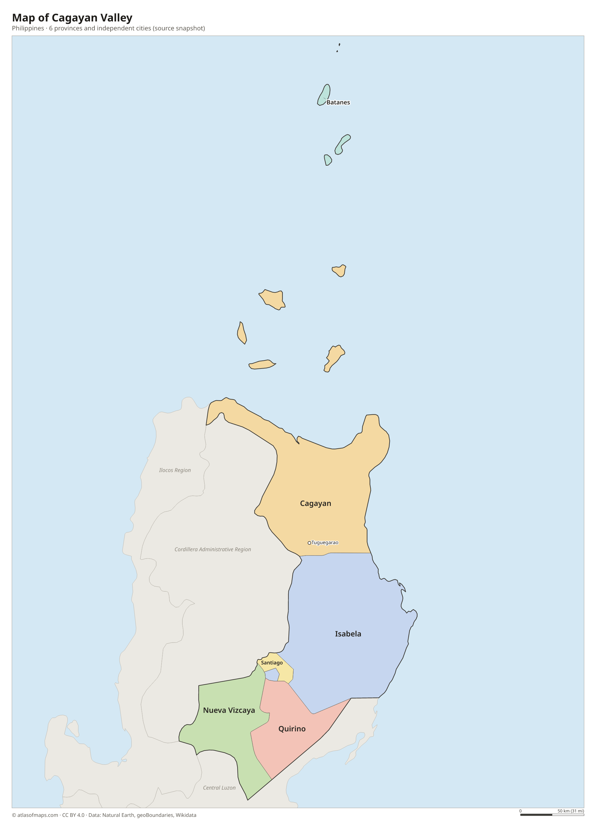 Map of Cagayan Valley, cities and provinces and independent cities