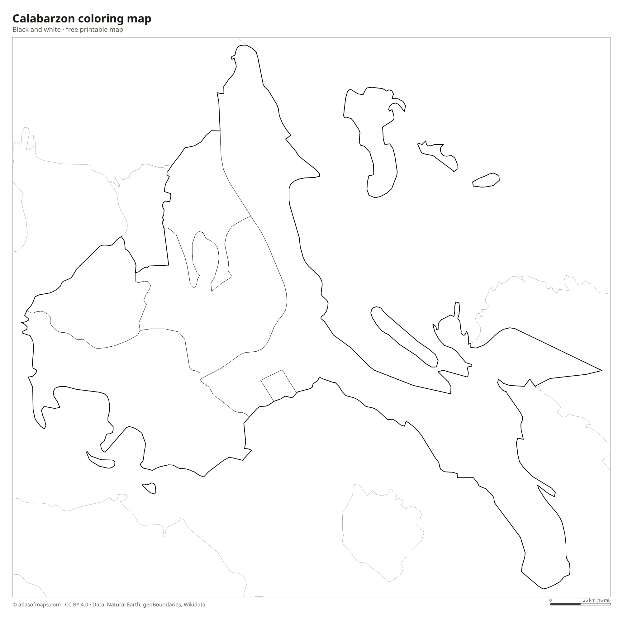 Black-and-white coloring map of Calabarzon
