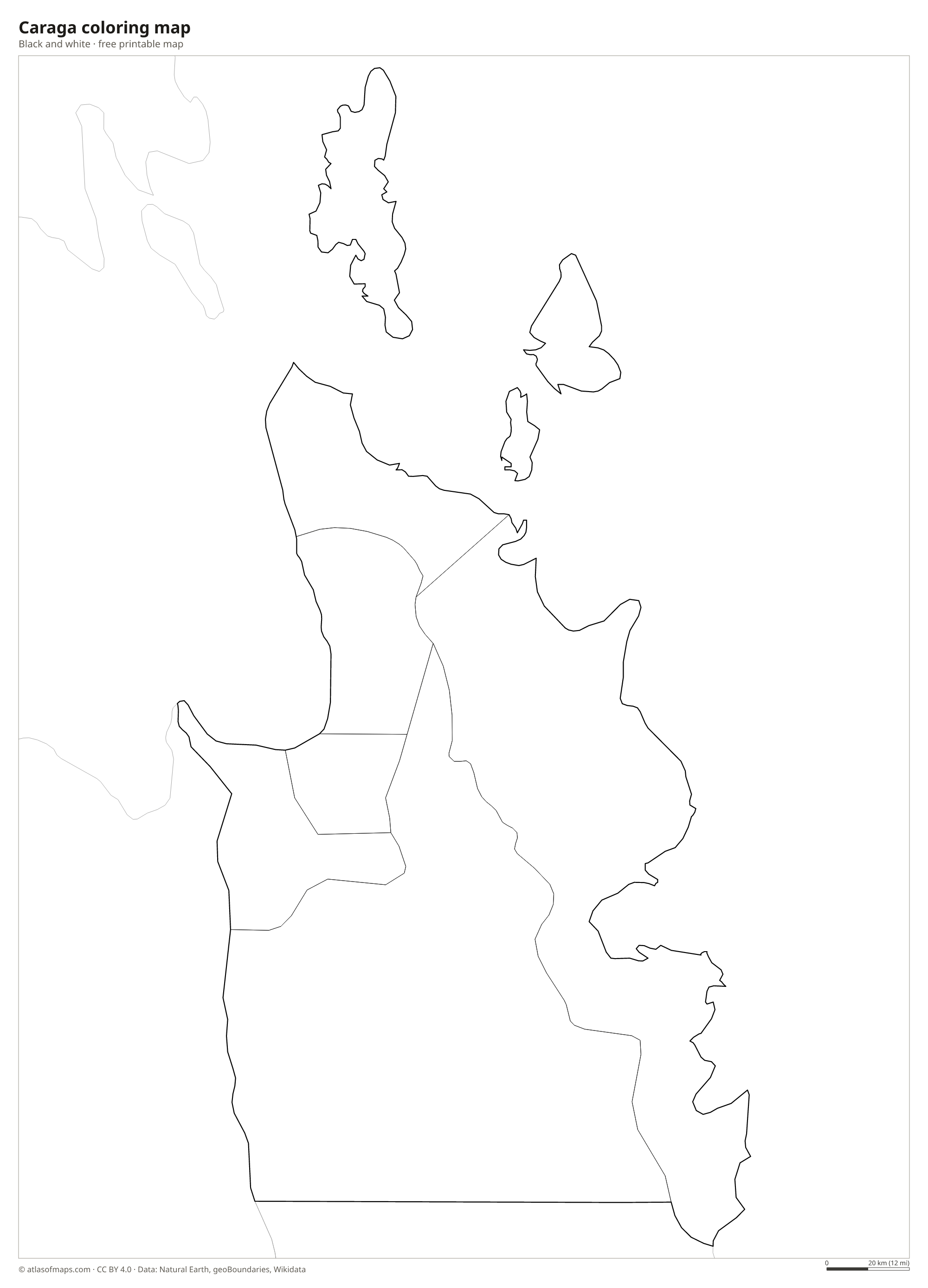 Black-and-white coloring map of Caraga