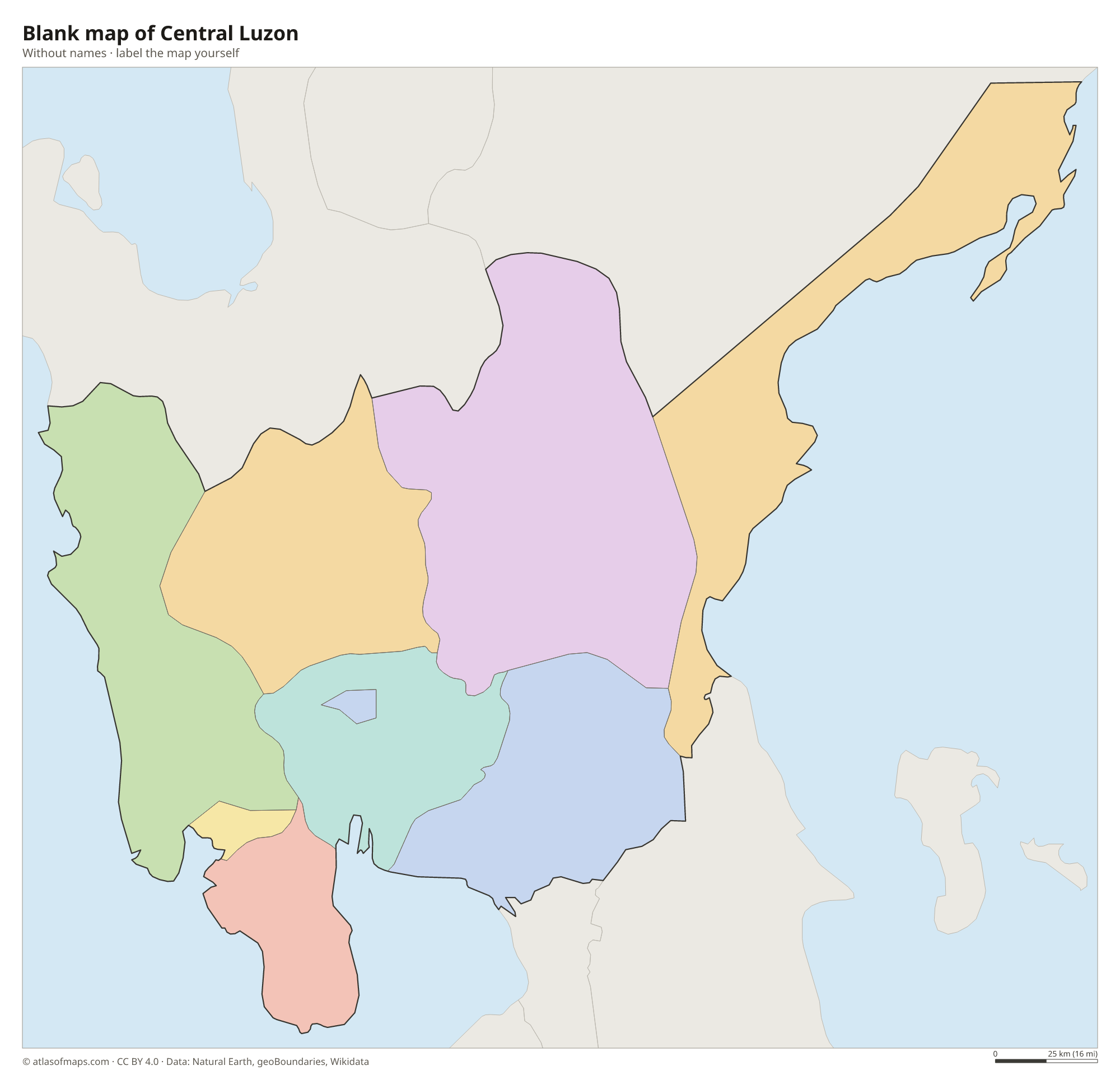 Blank map of Central Luzon without names