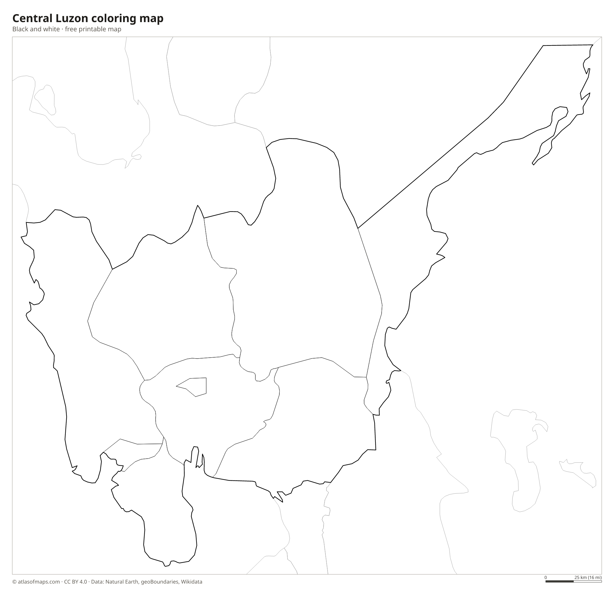 Black-and-white coloring map of Central Luzon