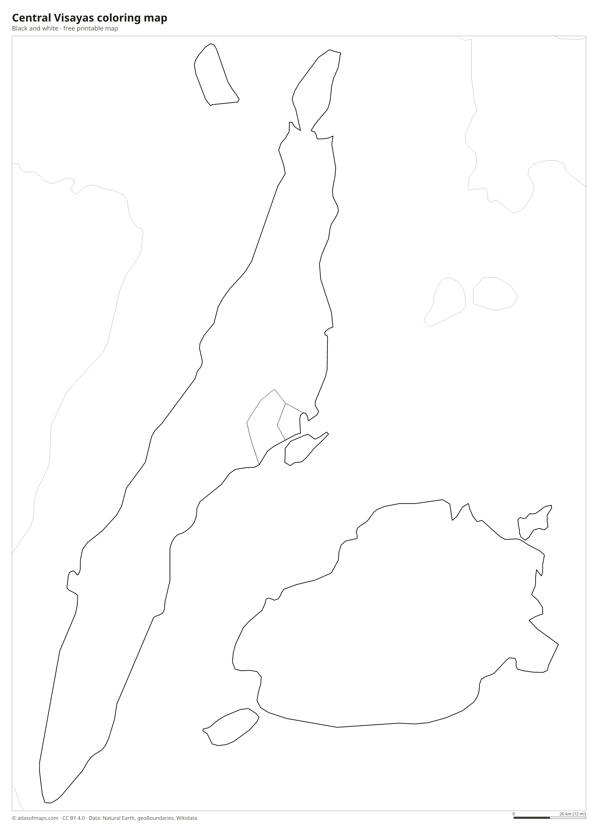 Black-and-white coloring map of Central Visayas