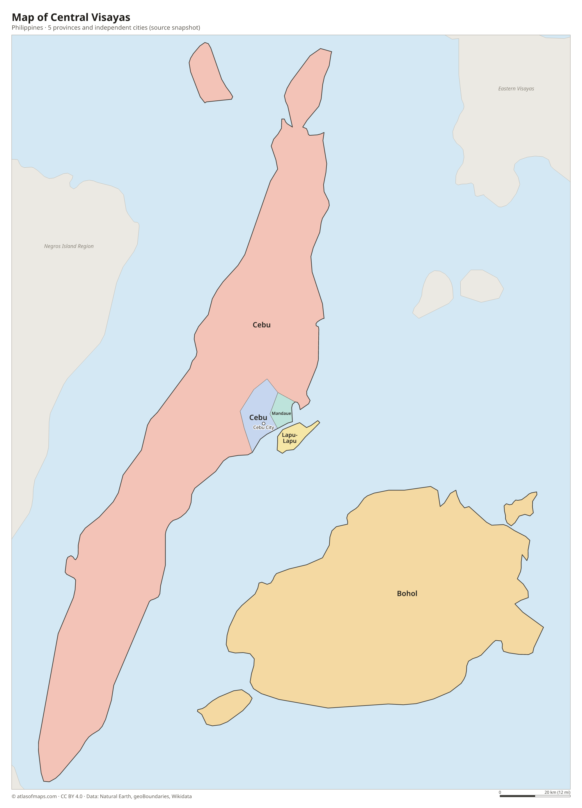 Map of Central Visayas, cities and provinces and independent cities