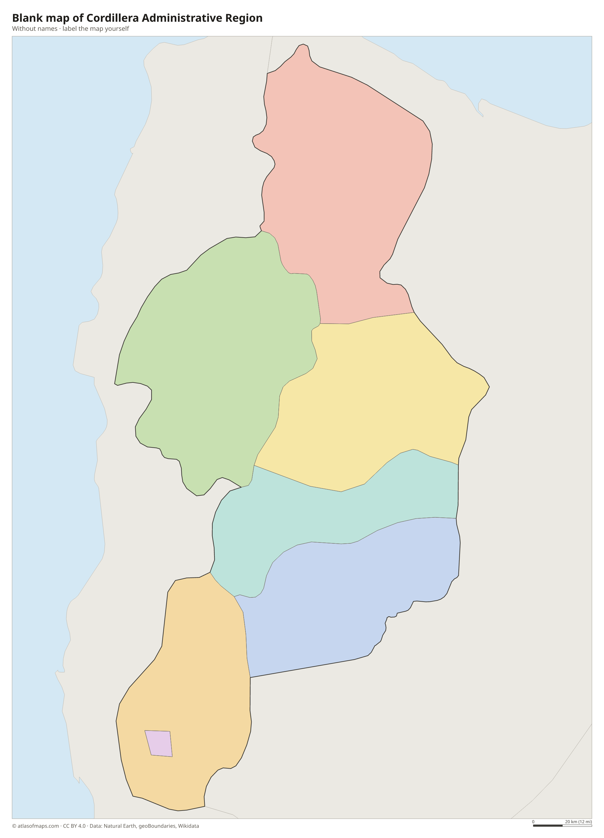 Blank map of Cordillera Administrative Region without names
