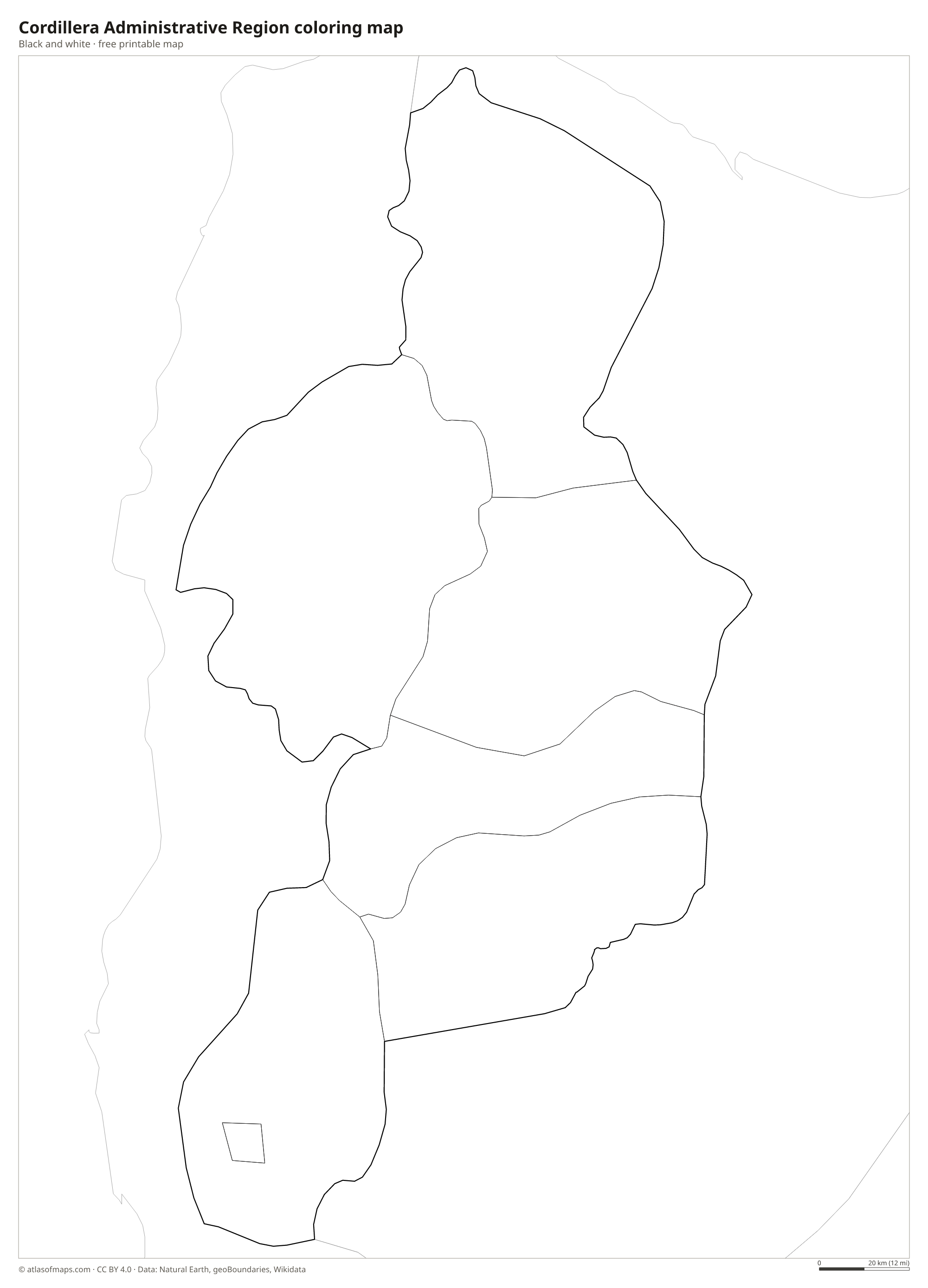 Black-and-white coloring map of Cordillera Administrative Region