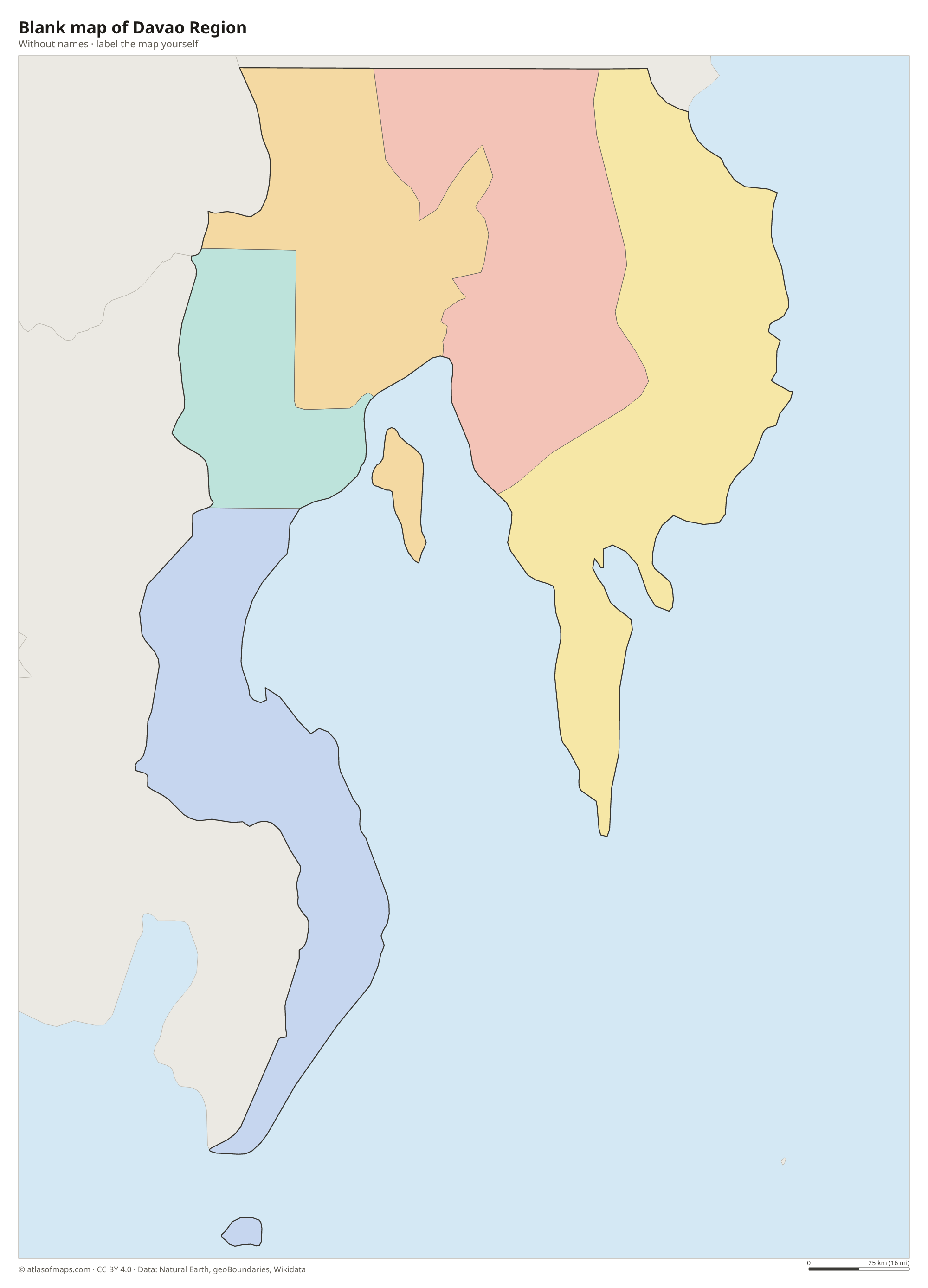 Blank map of Davao Region without names