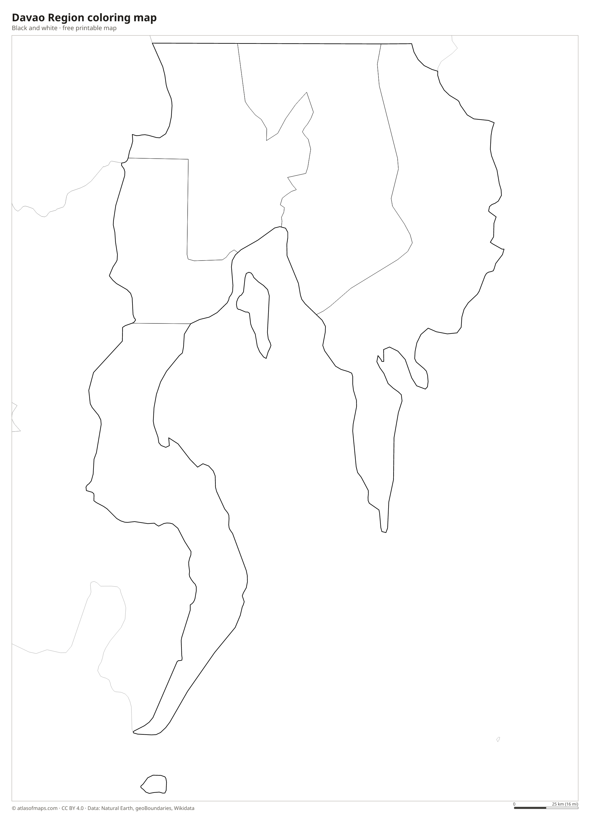 Black-and-white coloring map of Davao Region