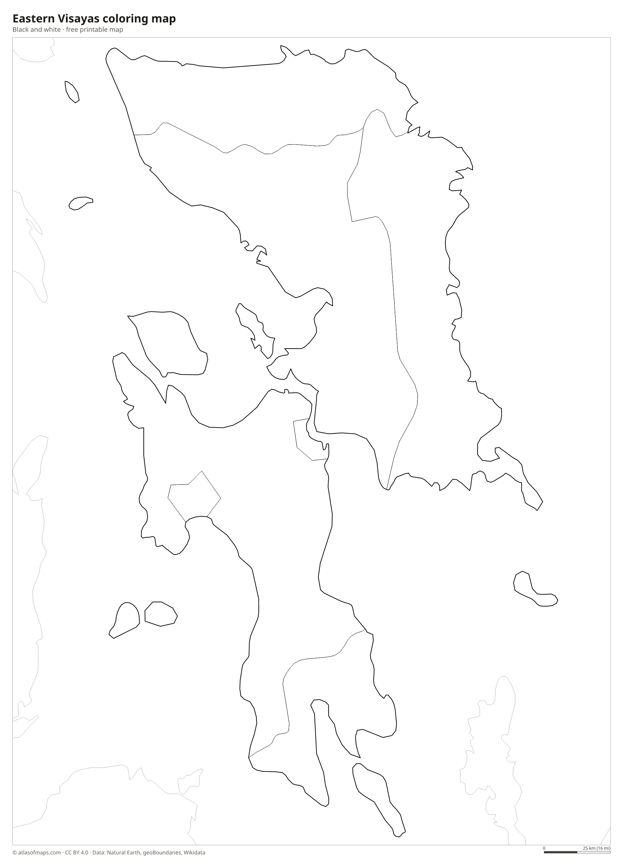 Black-and-white coloring map of Eastern Visayas